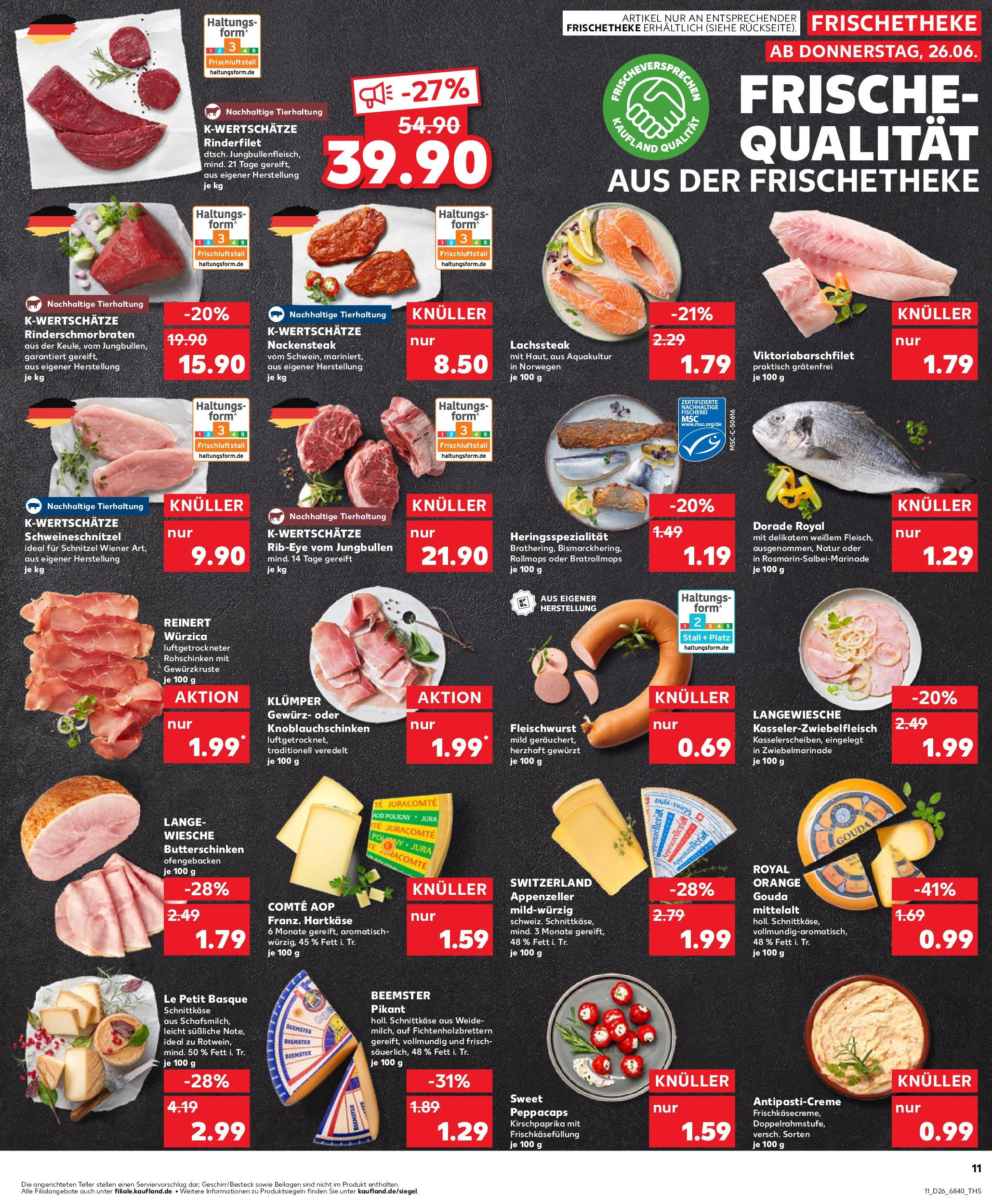 Prospekt Kaufland ab 25.06.2025 » Angebote Online zum Blättern | Seite: 11 | Produkte: Dorade, Rinderfilet, Gouda, Schnitzel