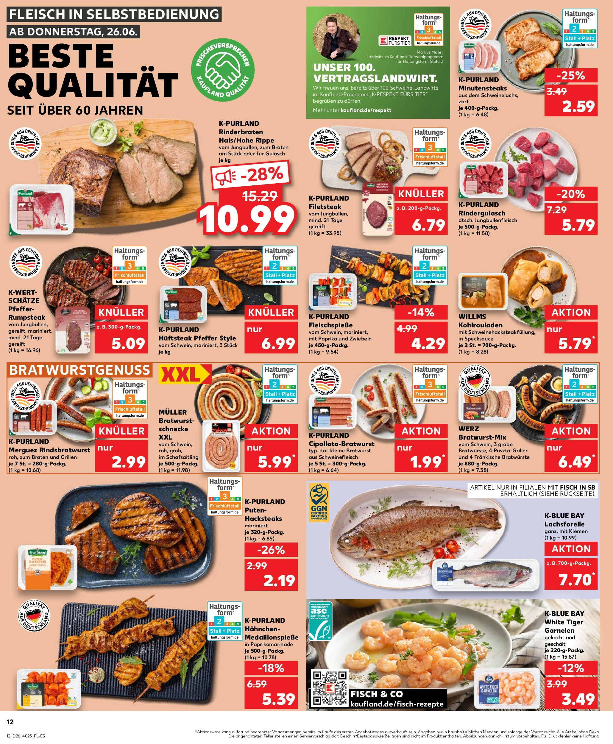 Prospekt Kaufland ab 25.06.2025 » Angebote Online zum Blättern | Seite: 12 | Produkte: Bratwurst, Garnelen, Fisch, Paprika