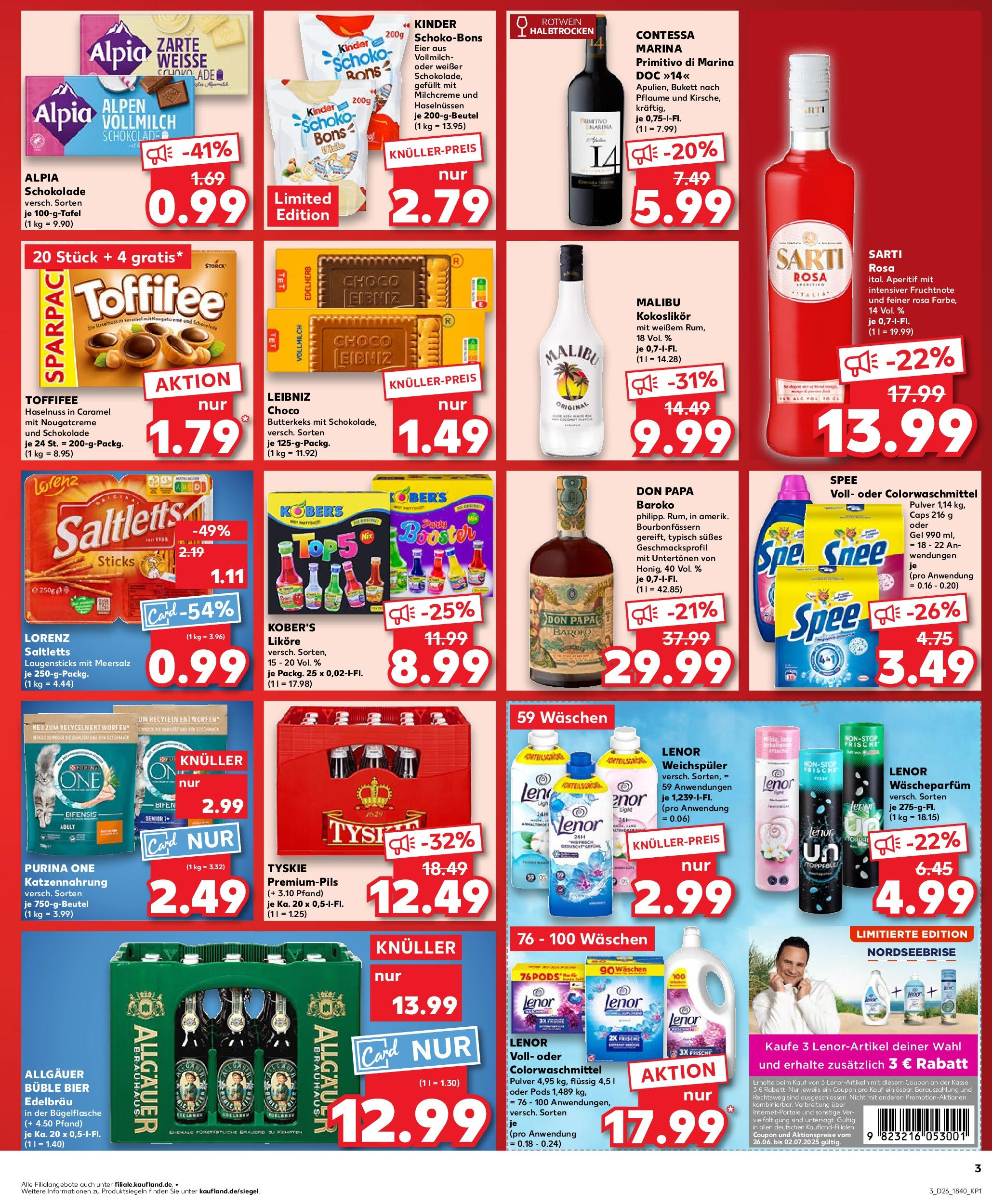 Prospekt Kaufland ab 25.06.2025 » Angebote Online zum Blättern | Seite: 3 | Produkte: Purina one, Tyskie, Rotwein, Toffifee