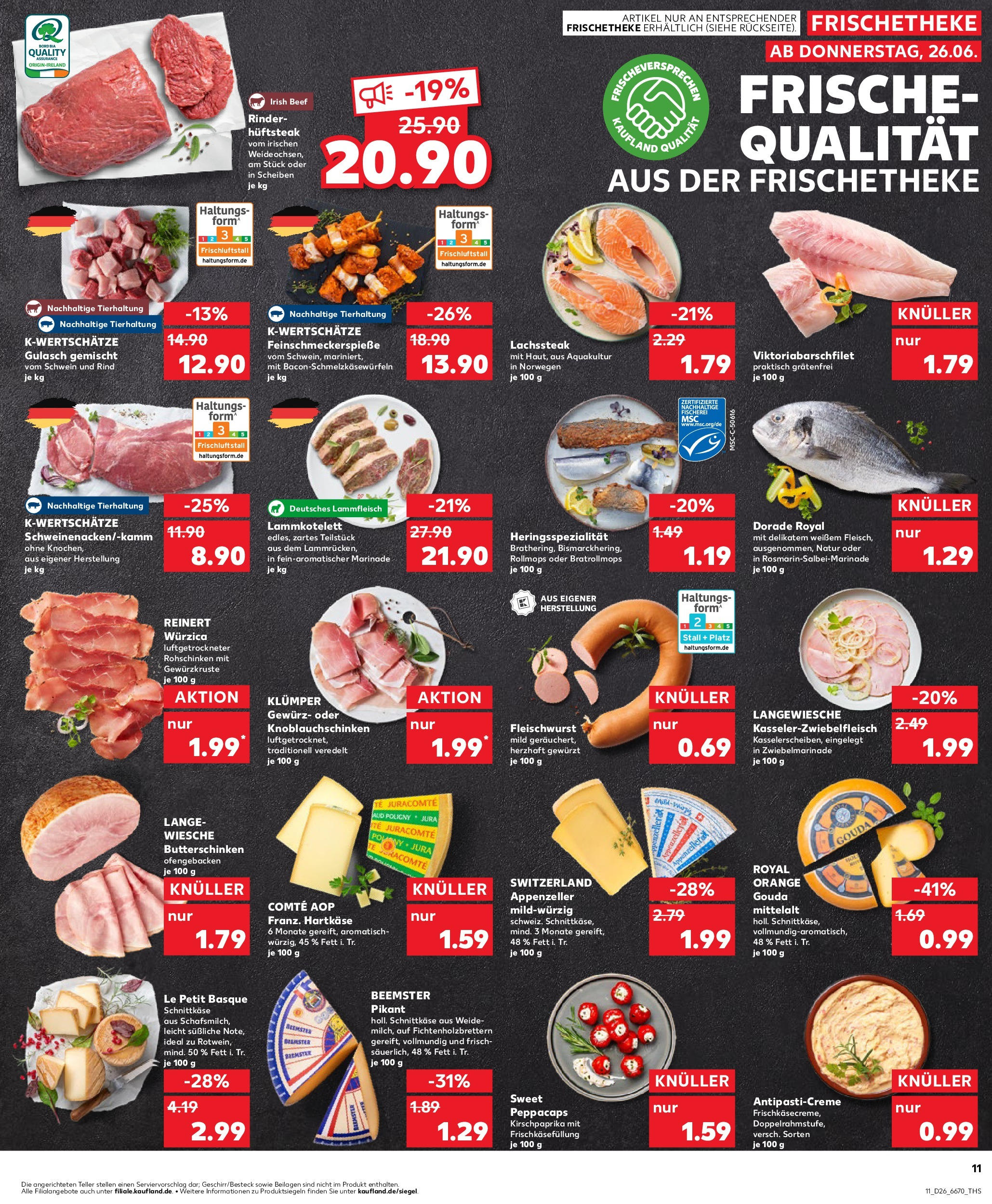 Prospekt Kaufland ab 26.06.2025 » Angebote Online zum Blättern | Seite: 11 | Produkte: Dorade, Butter, Gouda, Steak