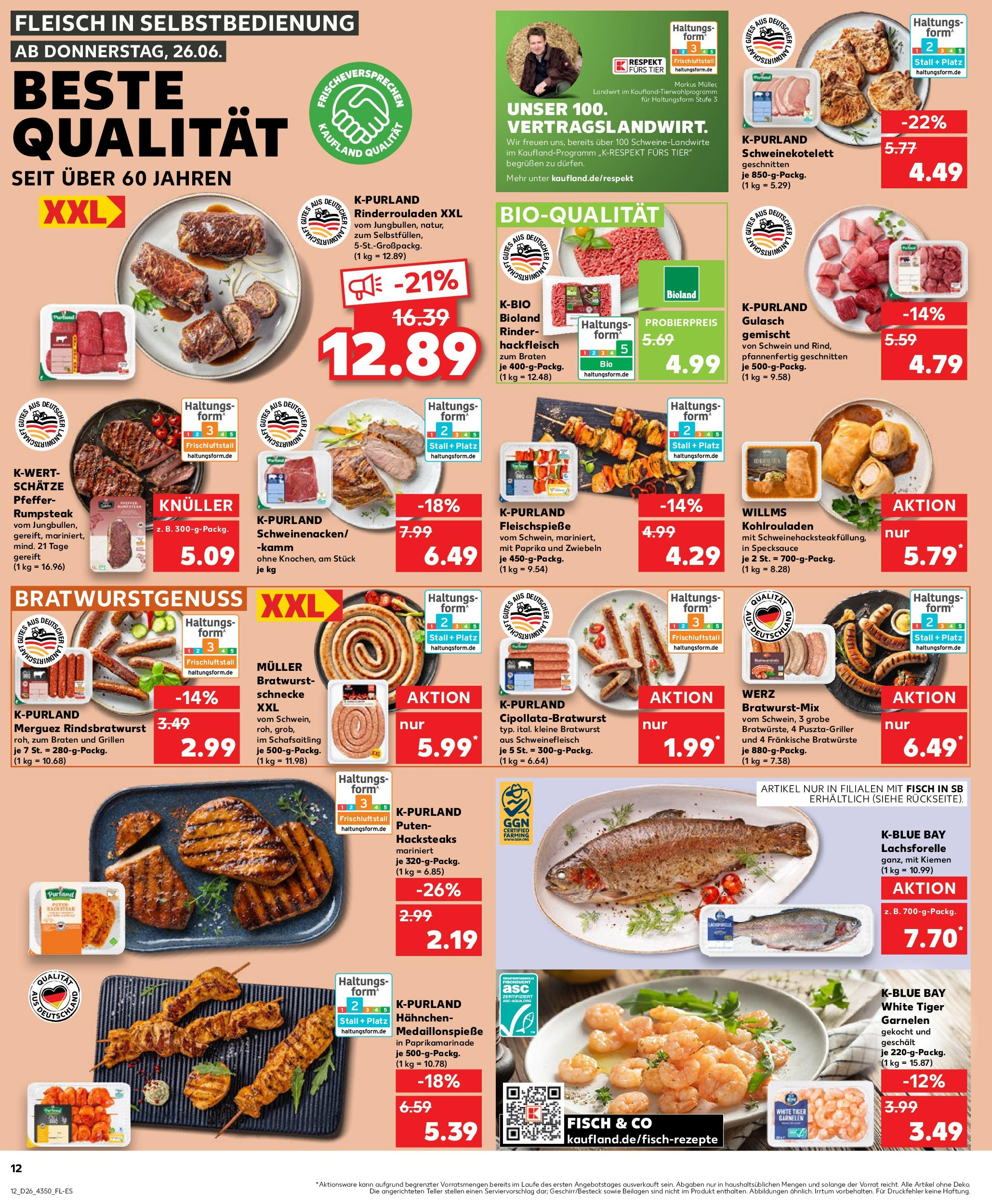 Prospekt Kaufland ab 25.06.2025 » Angebote Online zum Blättern | Seite: 12 | Produkte: Garnelen, Fisch, Steak, Hackfleisch