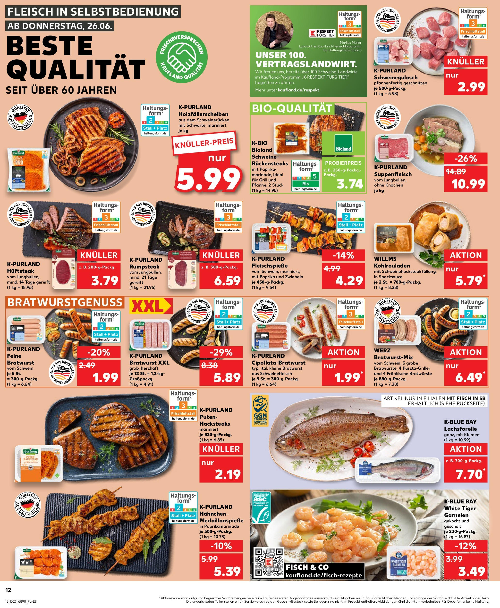 Prospekt Kaufland ab 25.06.2025 » Angebote Online zum Blättern | Seite: 12 | Produkte: Rumpsteak, Garnelen, Schweinerucken, Tiger garnelen