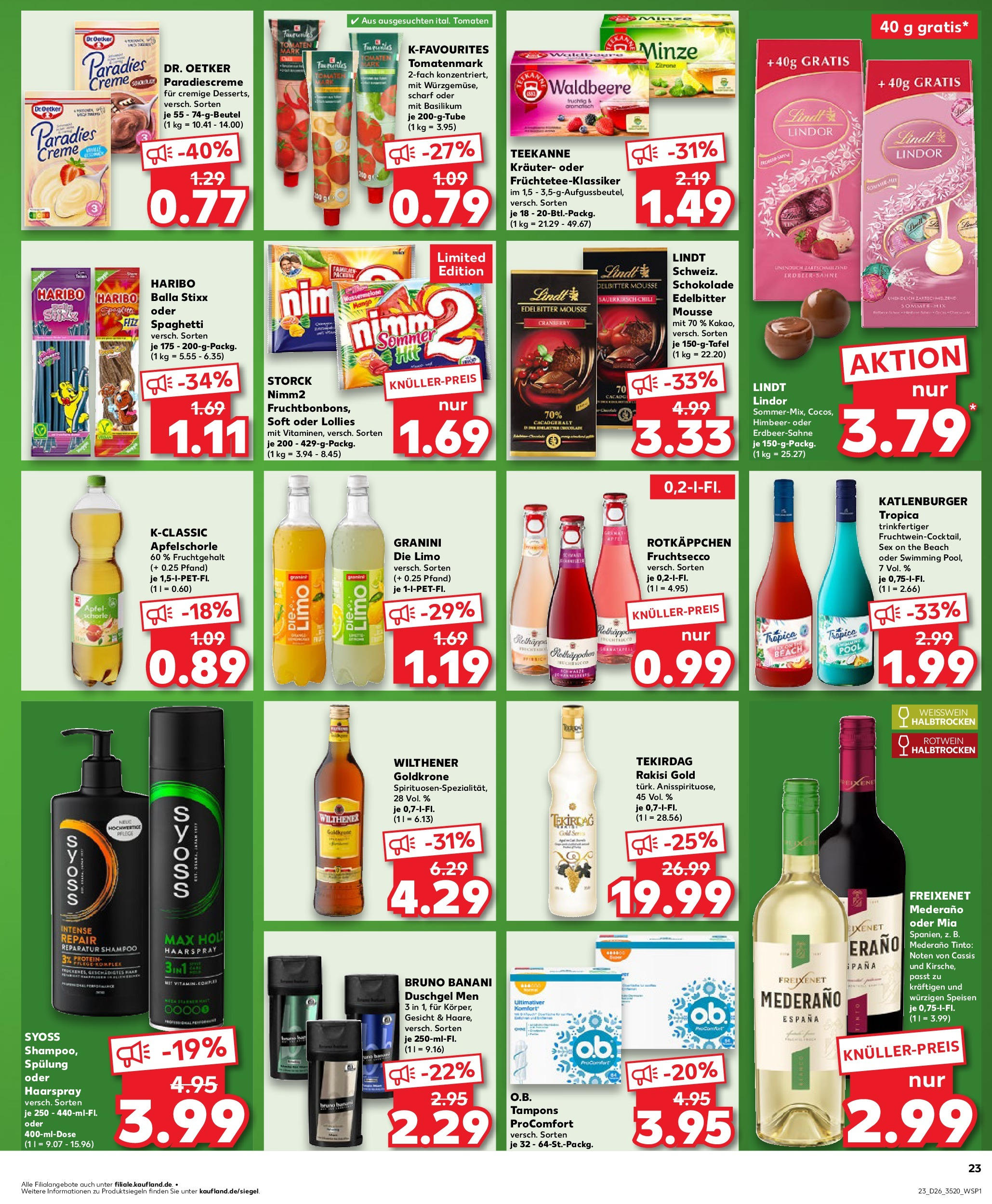 Prospekt Kaufland ab 25.06.2025 » Angebote Online zum Blättern | Seite: 23 | Produkte: Freixenet, Fruchtsecco, Granini die limo, Lindt