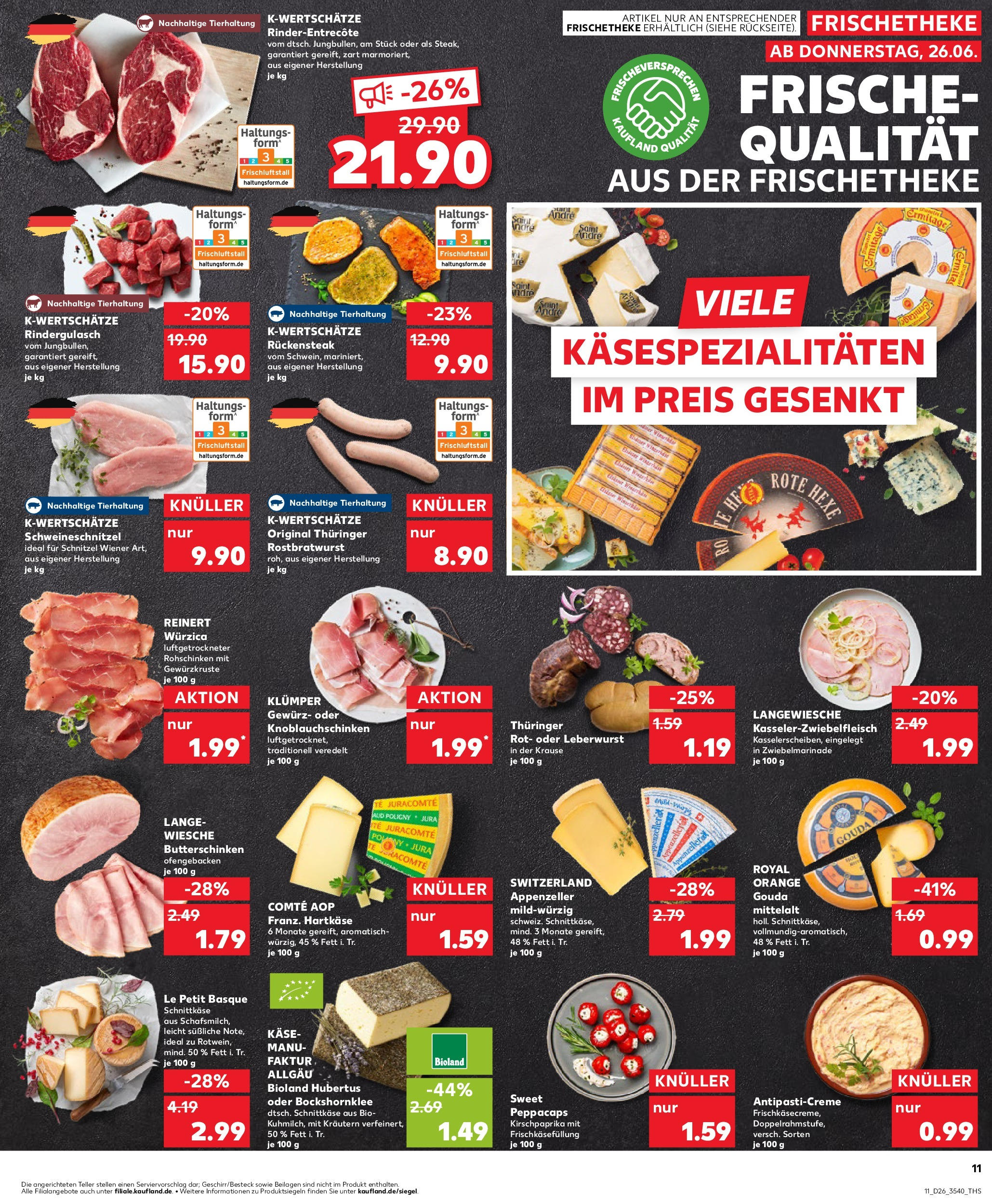 Prospekt Kaufland ab 25.06.2025 » Angebote Online zum Blättern | Seite: 11 | Produkte: Rindergulasch, Käse, Gouda, Schnitzel