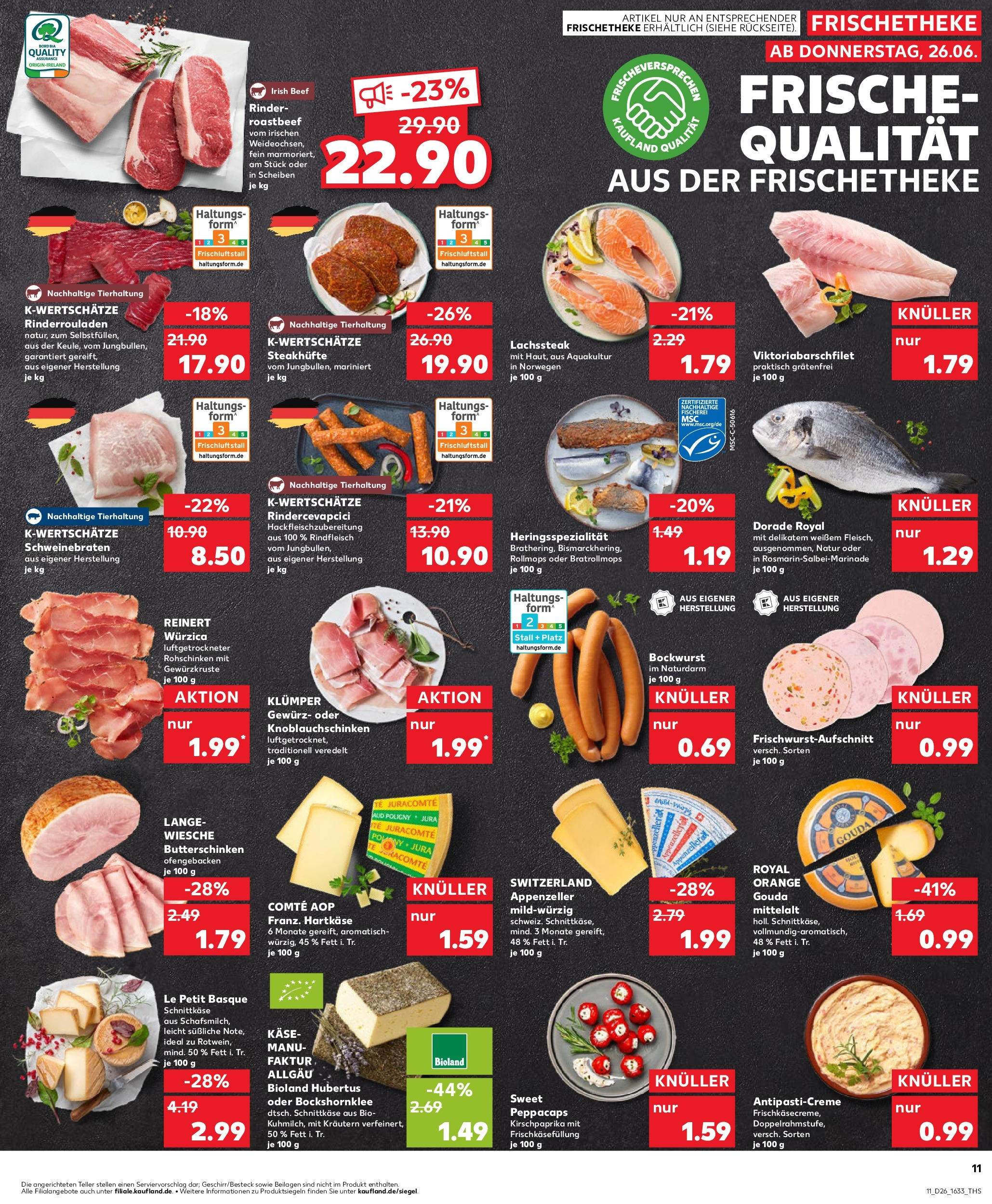 Prospekt Kaufland ab 26.06.2025 » Angebote Online zum Blättern | Seite: 11 | Produkte: Bockwurst, Dorade, Butter, Käse
