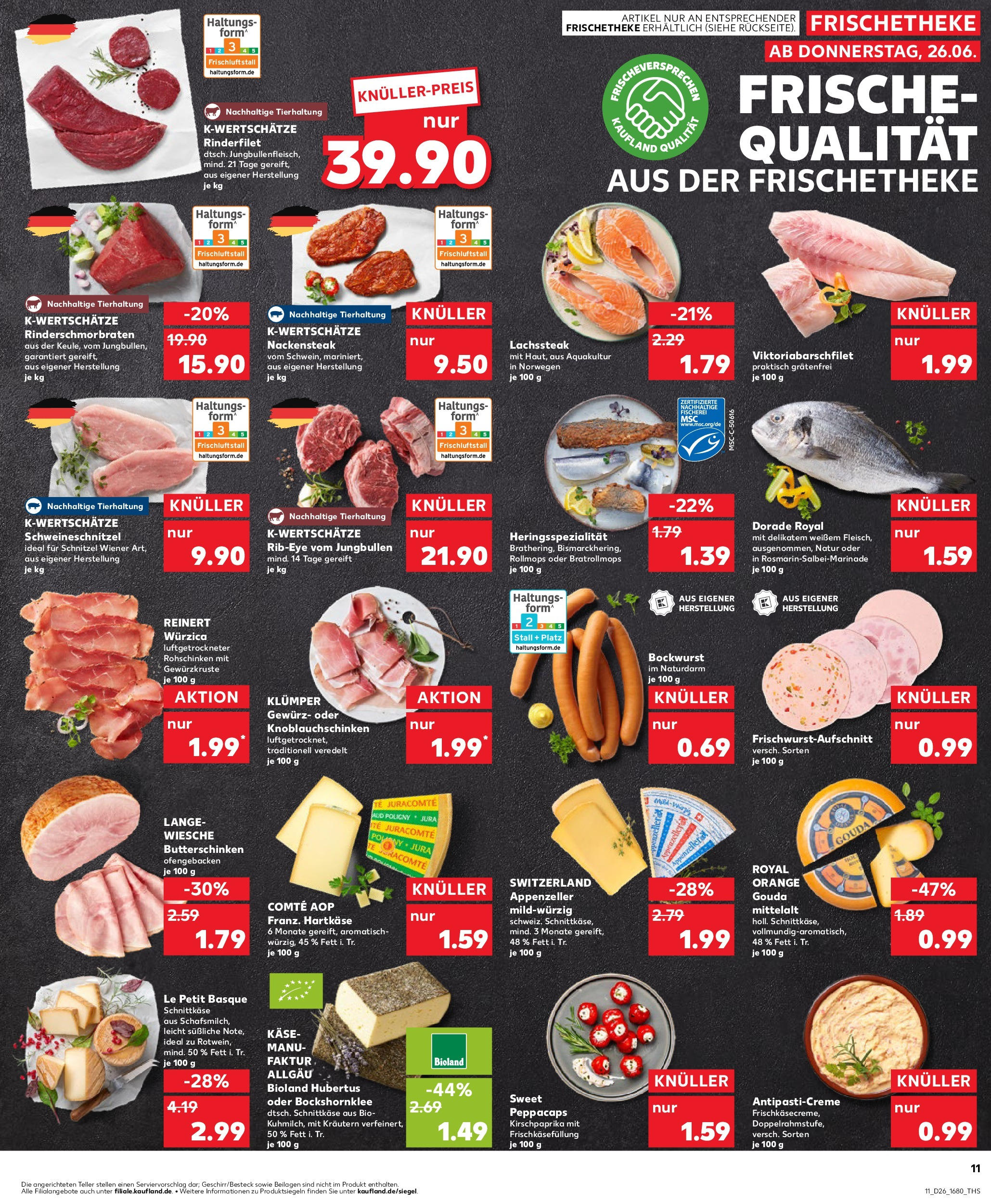 Prospekt Kaufland ab 25.06.2025 » Angebote Online zum Blättern | Seite: 11 | Produkte: Bockwurst, Dorade, Butter, Steak