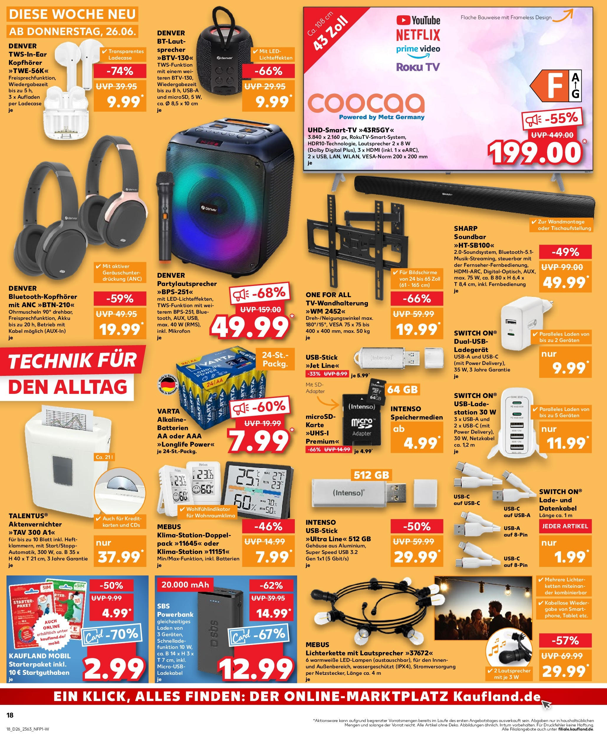 Prospekt Kaufland ab 25.06.2025 » Angebote Online zum Blättern | Seite: 26 | Produkte: Batterien, Smart TV, Ladekabel, Powerbank