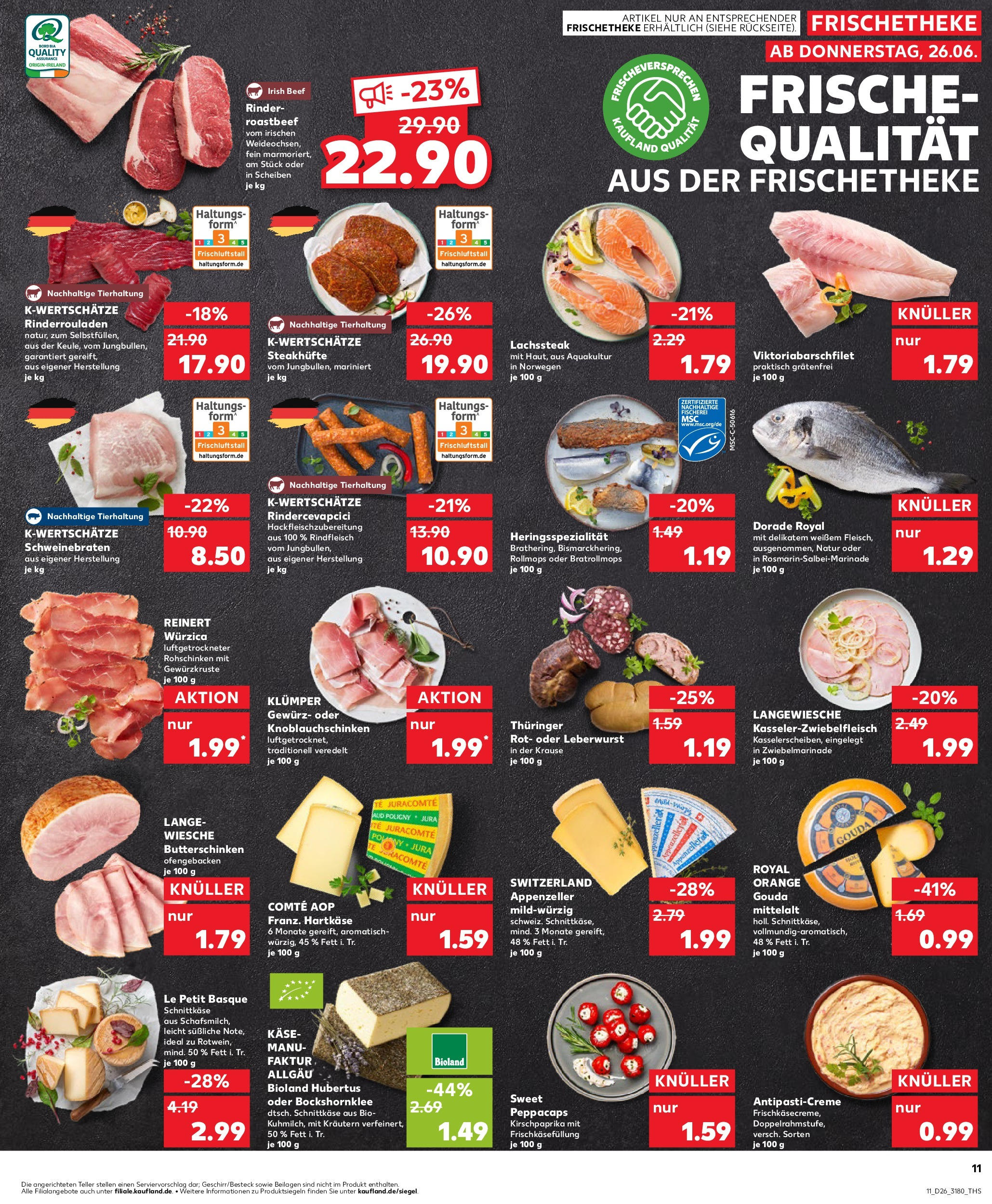 Prospekt Kaufland ab 26.06.2025 » Angebote Online zum Blättern | Seite: 11 | Produkte: Dorade, Käse, Roastbeef, Steak