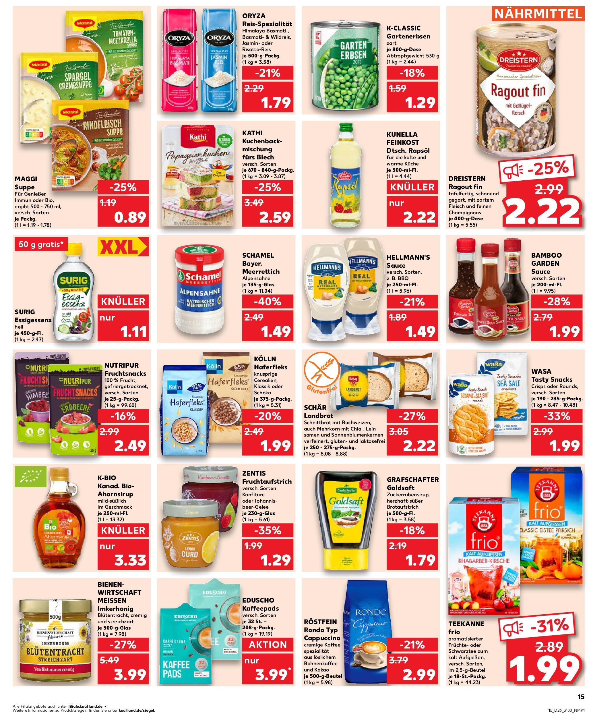 Prospekt Kaufland ab 26.06.2025 » Angebote Online zum Blättern | Seite: 15 | Produkte: Kaffeepads, Kolln, Pfirsich, Erbsen