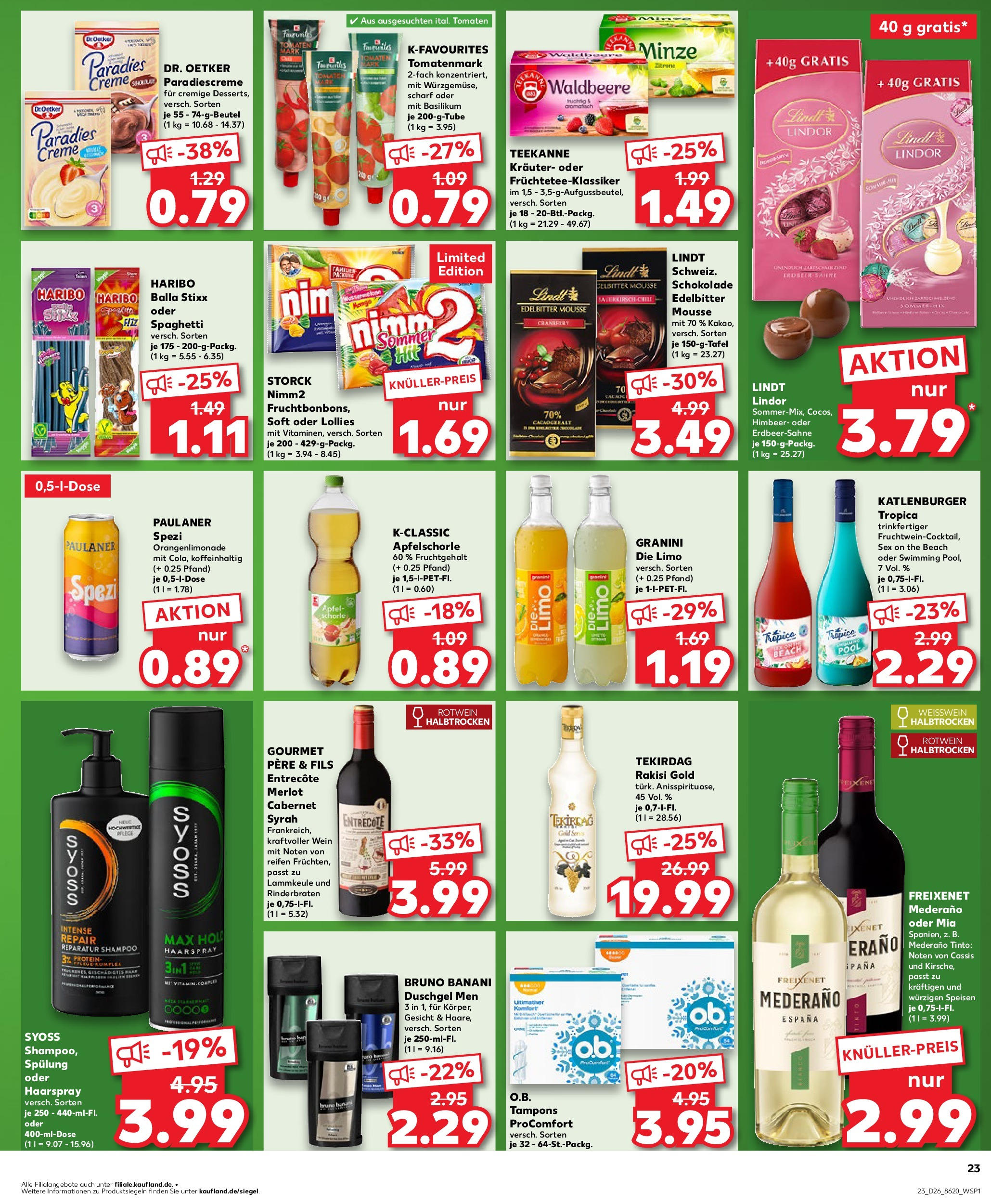 Prospekt Kaufland ab 26.06.2025 » Angebote Online zum Blättern | Seite: 23 | Produkte: Rinderbraten, Lammkeule, Merlot, Zitrone