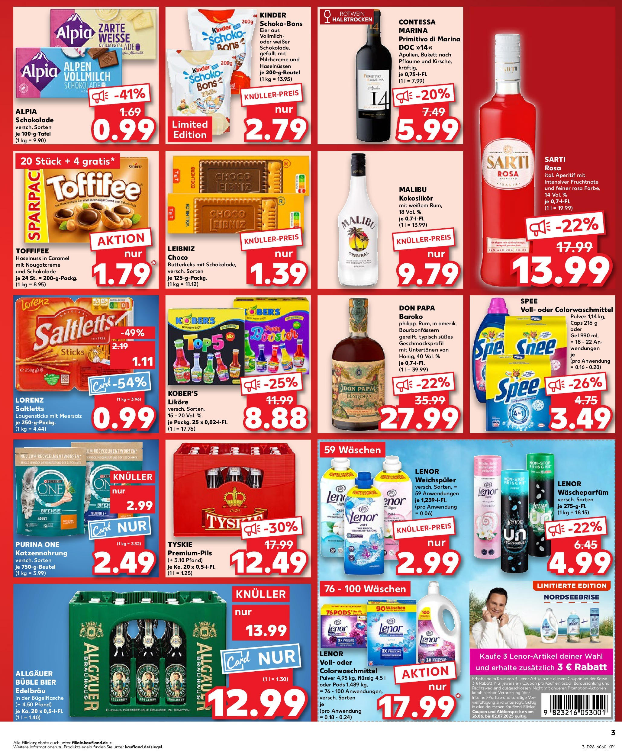 Prospekt Kaufland ab 25.06.2025 » Angebote Online zum Blättern | Seite: 3 | Produkte: Purina one, Lenor, Spee, Toffifee
