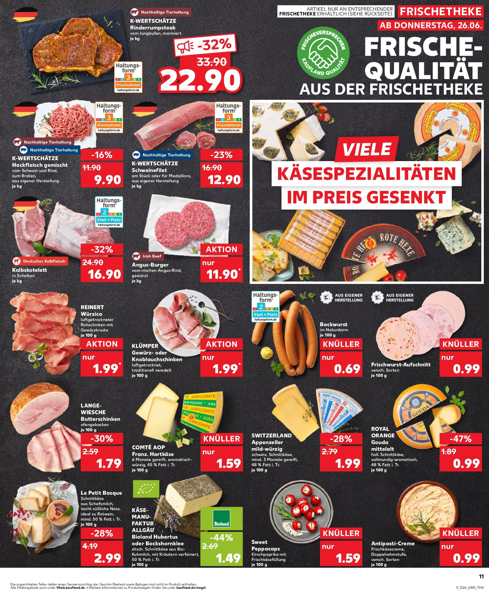 Prospekt Kaufland ab 25.06.2025 » Angebote Online zum Blättern | Seite: 11 | Produkte: Bockwurst, Butter, Gouda, Steak