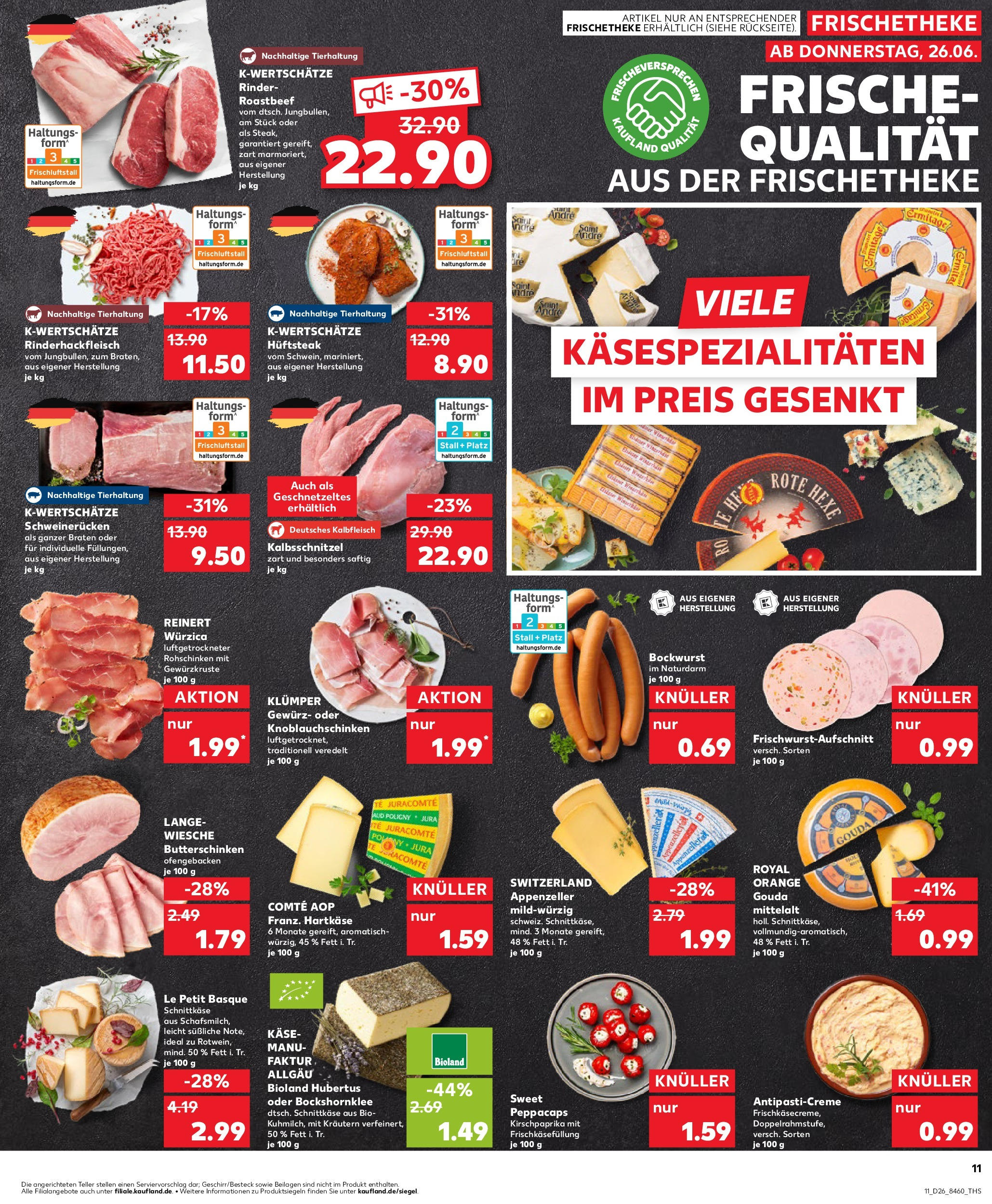 Prospekt Kaufland ab 25.06.2025 » Angebote Online zum Blättern | Seite: 11 | Produkte: Bockwurst, Gouda, Schweinerucken, Steak