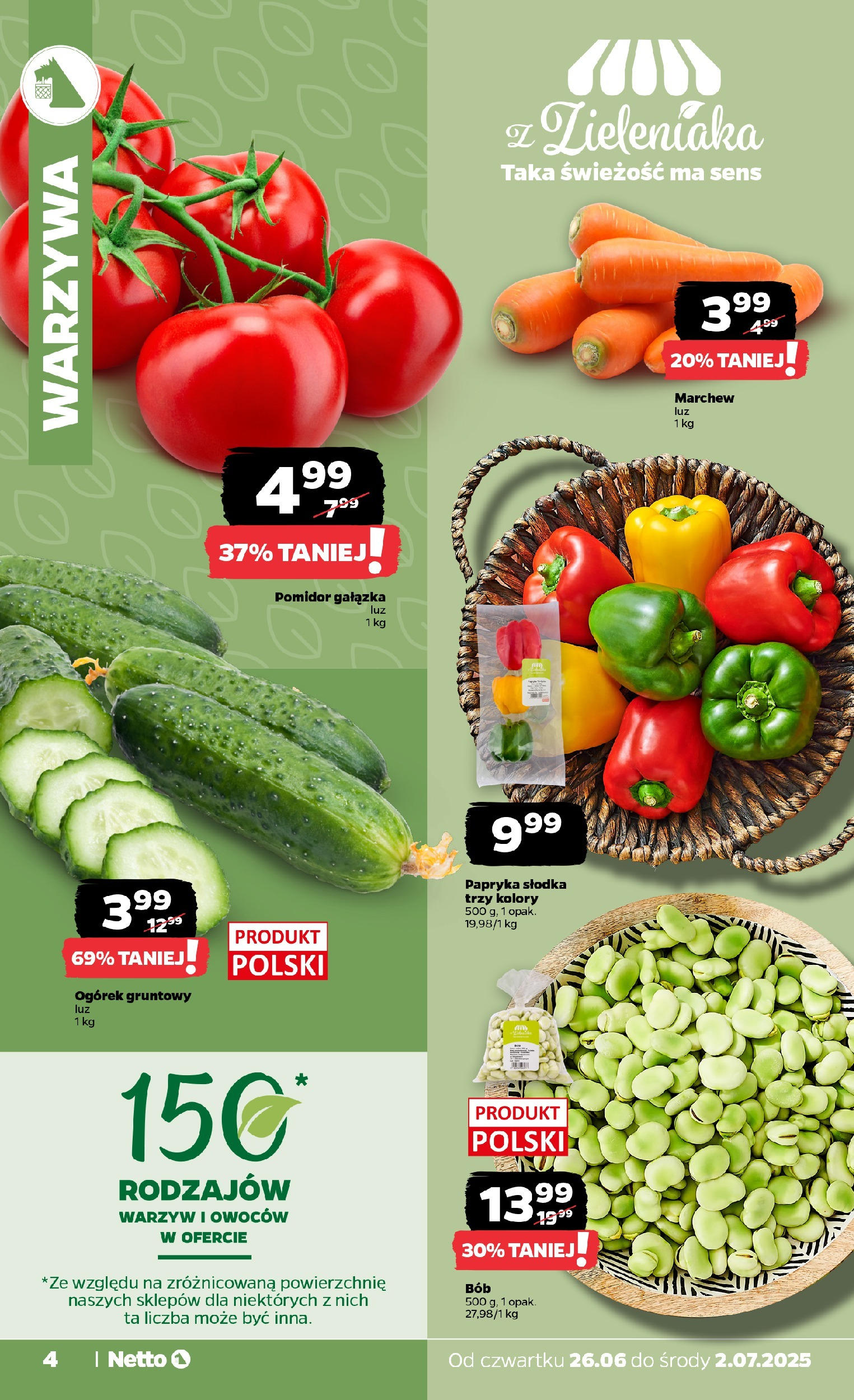Netto gazetka - Spożywcza od 26.06.2025 - Aktualne promocje | Strona: 4 | Produkty: Papryka, Bób, Warzywa