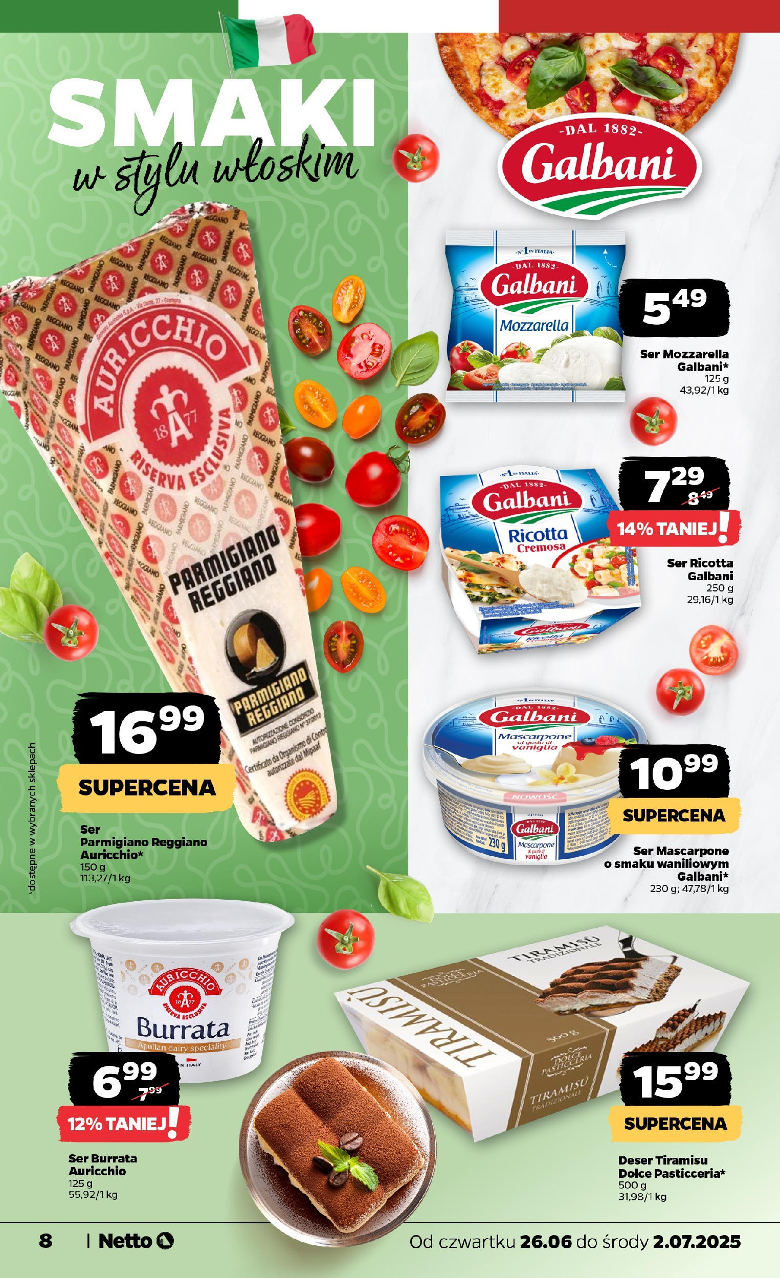Netto gazetka - Spożywcza od 26.06.2025 - Aktualne promocje | Strona: 8 | Produkty: Tiramisu, Mascarpone, Ser, Ser ricotta