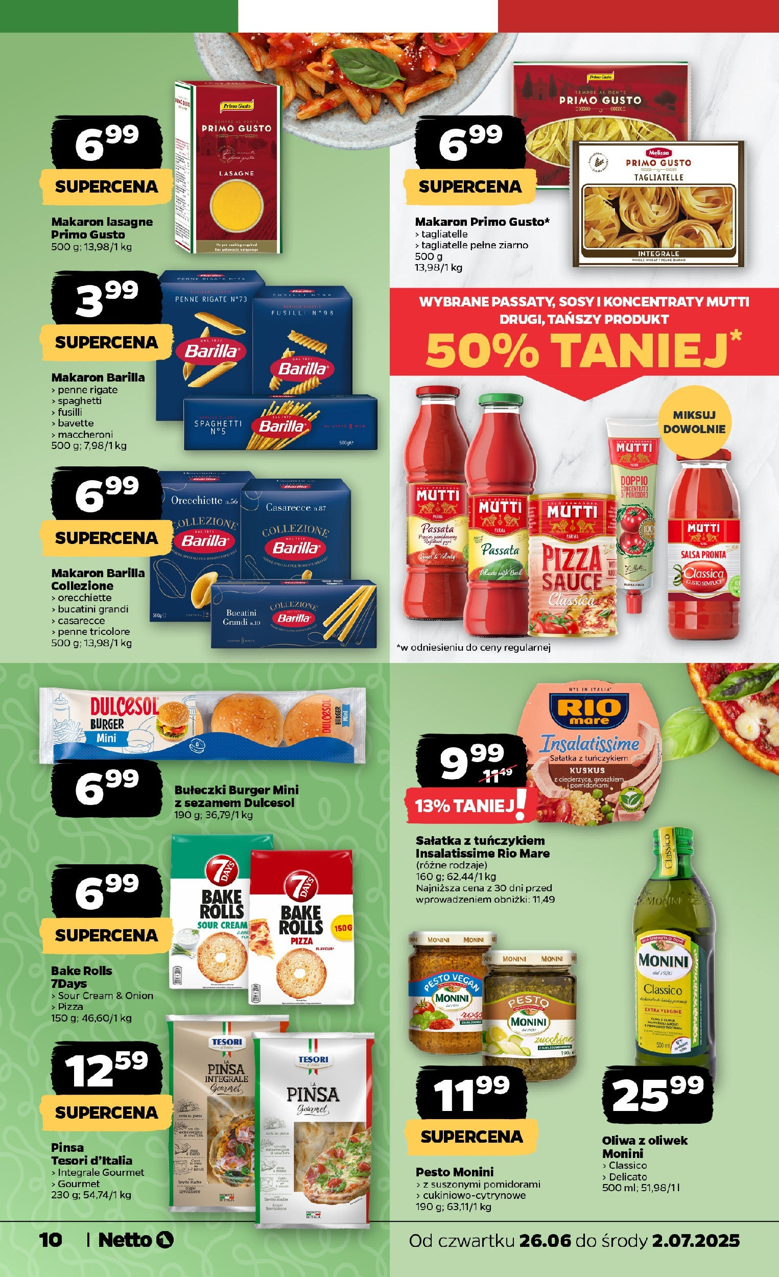 Netto gazetka - Spożywcza od 26.06.2025 - Aktualne promocje | Strona: 10 | Produkty: Sałatka z tuńczykiem, Pinsa, Tagliatelle, Sałatka