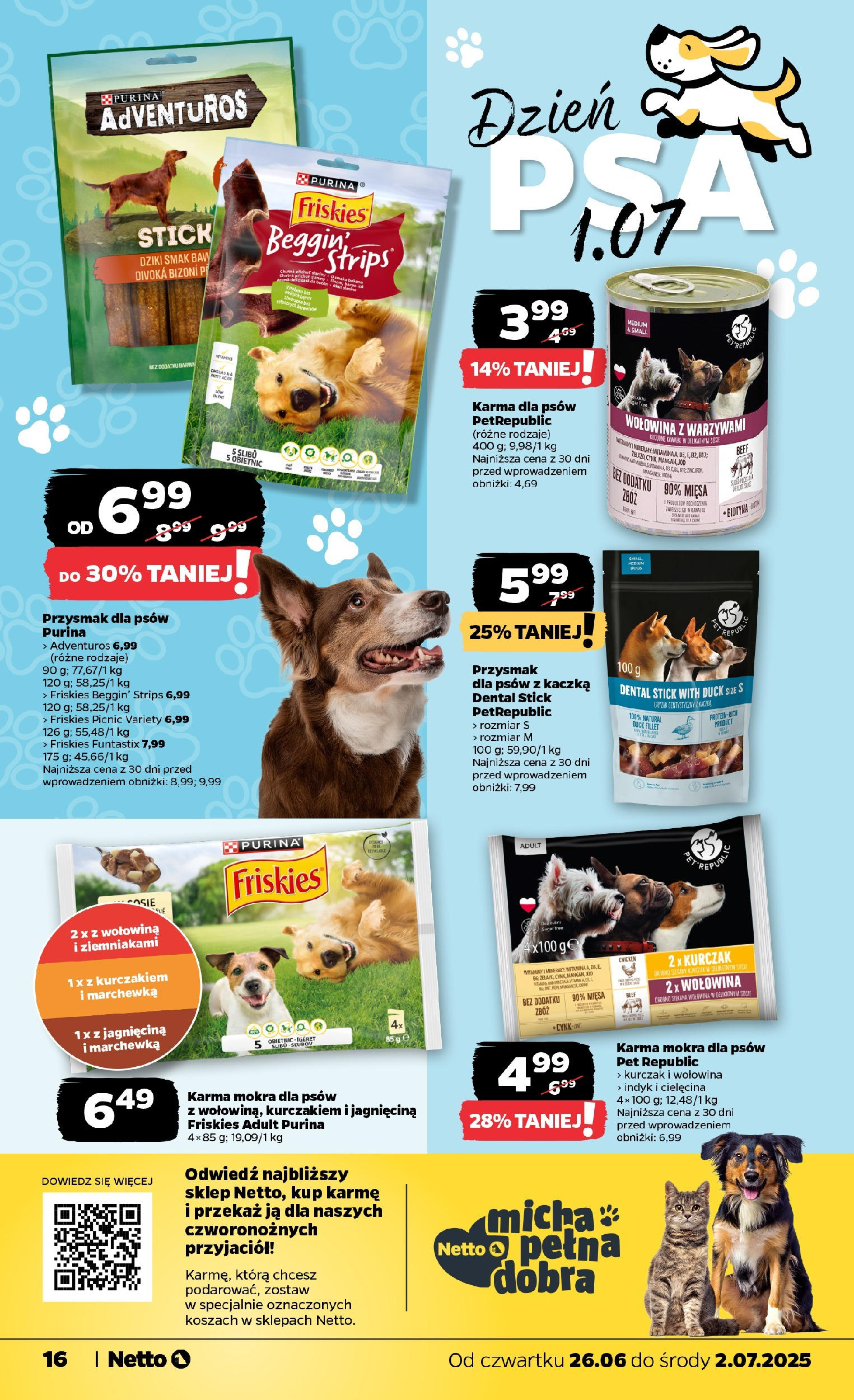 Netto gazetka - Spożywcza od 26.06.2025 - Aktualne promocje | Strona: 16 | Produkty: Kaczka, Jagnięcina, Marchewka, Karma dla psów