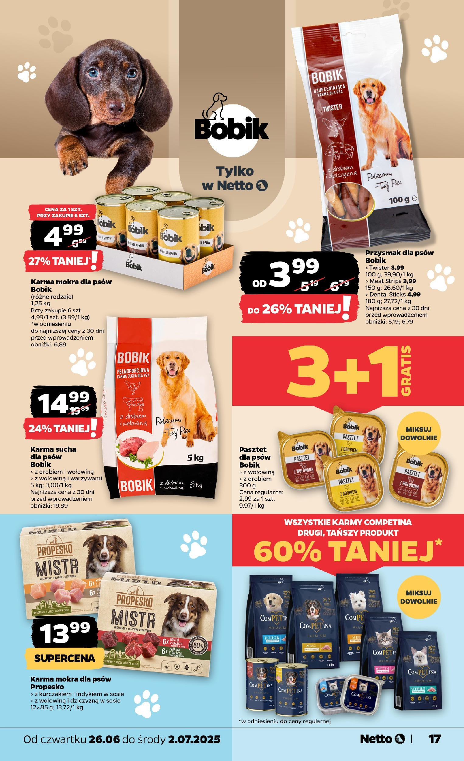 Netto gazetka - Spożywcza od 26.06.2025 - Aktualne promocje | Strona: 17 | Produkty: Karma dla psa, Wołowina