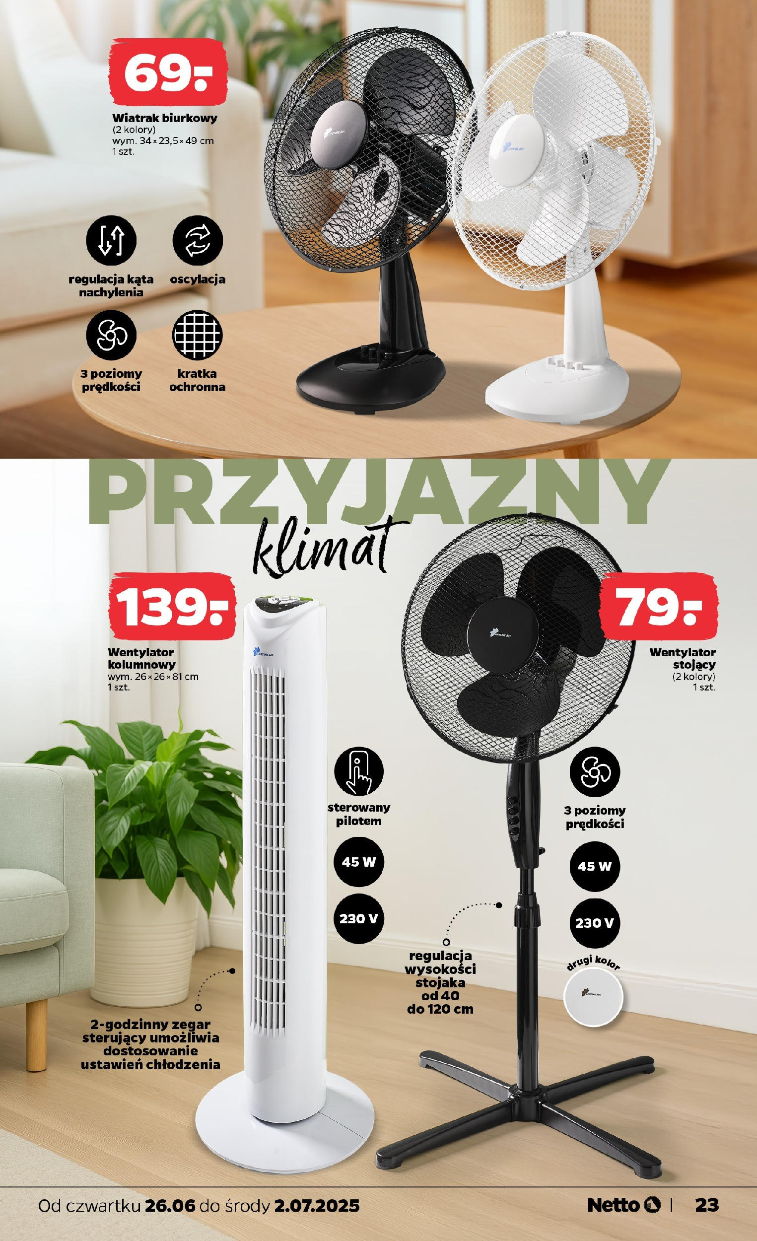 Netto gazetka - Spożywcza od 26.06.2025 - Aktualne promocje | Strona: 23 | Produkty: Wentylator, Zegar