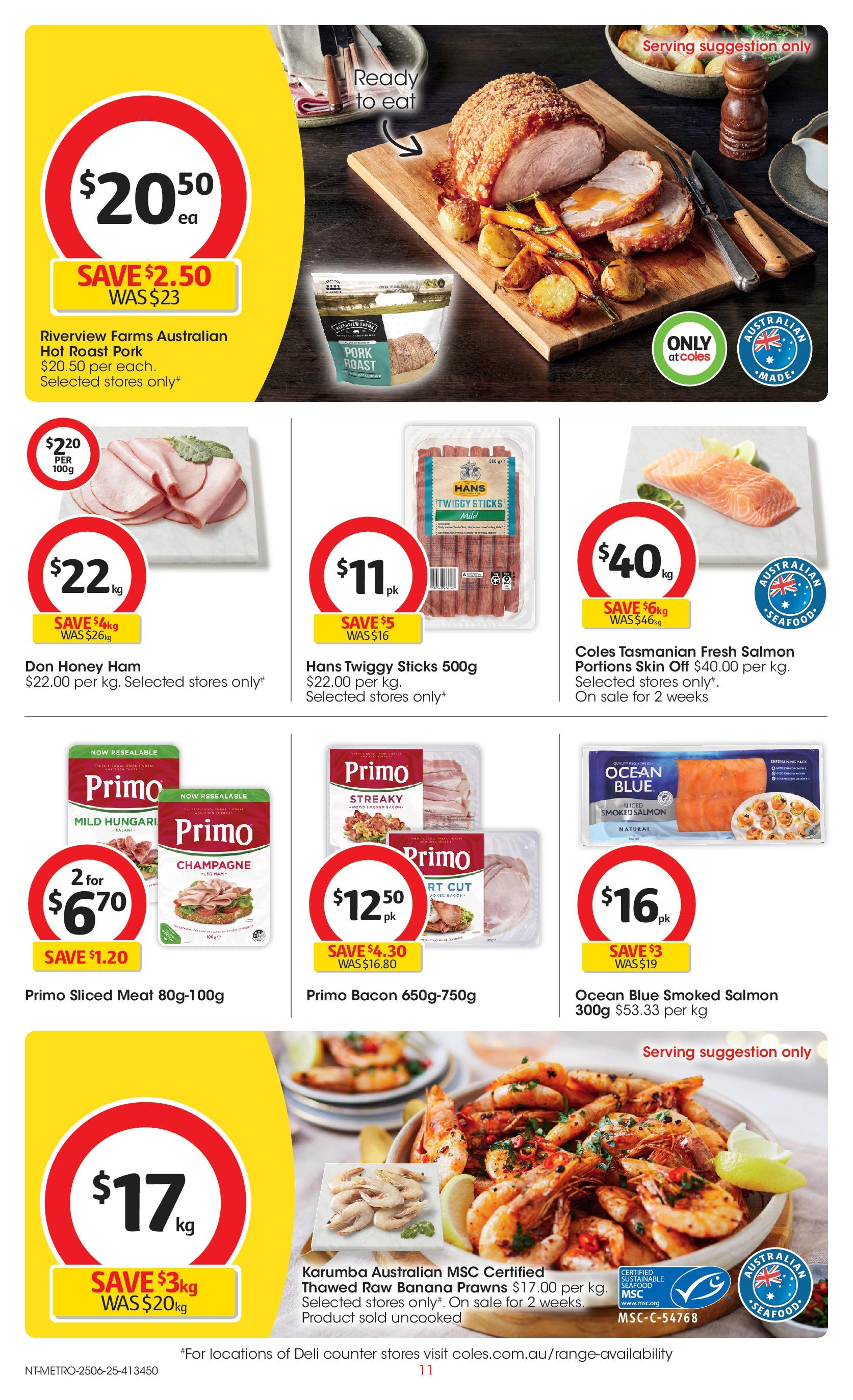 ﻿﻿Coles catalogue valid from 25/06/2025 > Online Australia | Page: 11 | Products: Pork, Meat, Prawns, Sustainable