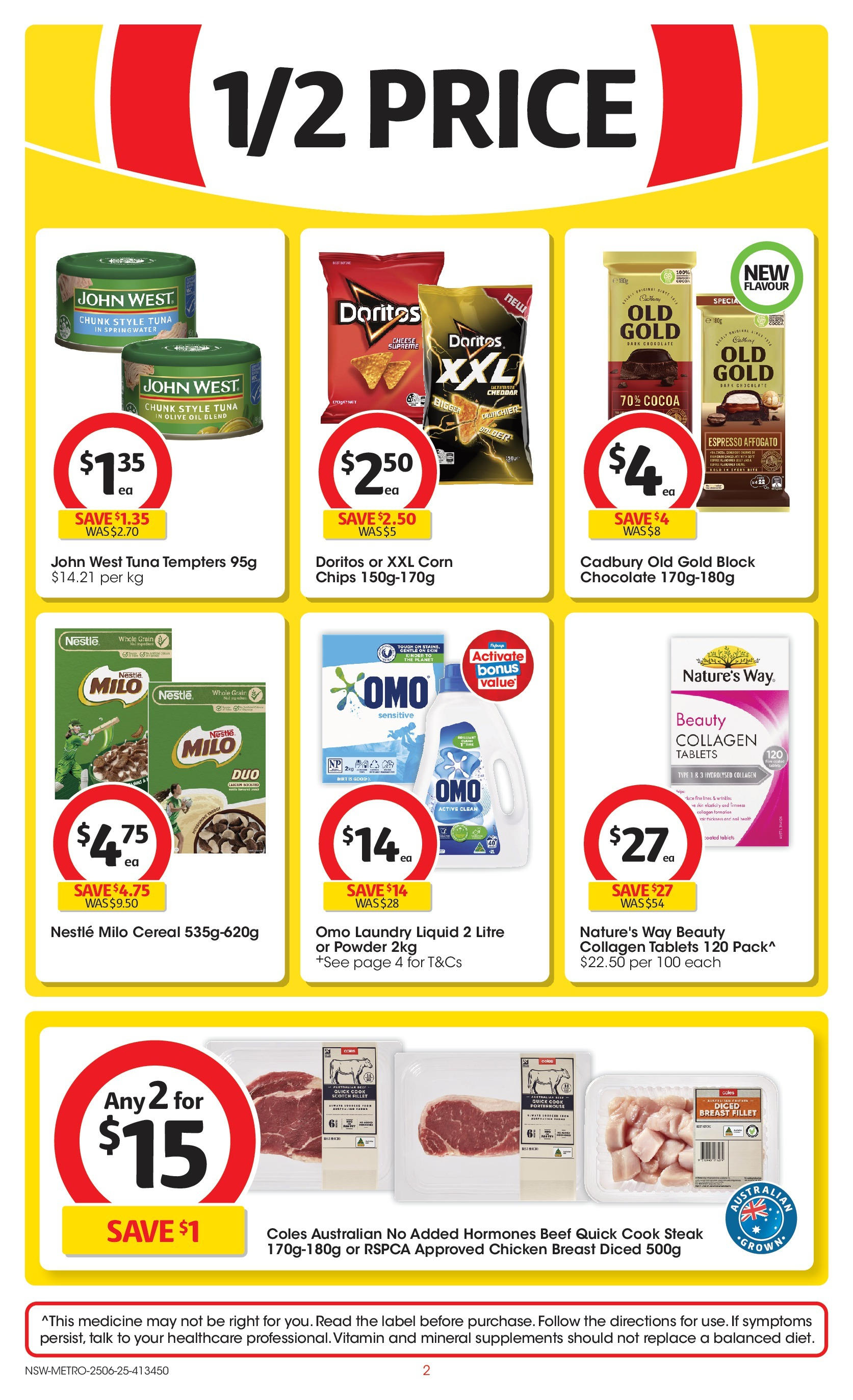 ﻿﻿Coles catalogue valid from 25/06/2025 > Online Australia | Page: 2 | Products: Chocolate, Steak, Collagen, Tablets