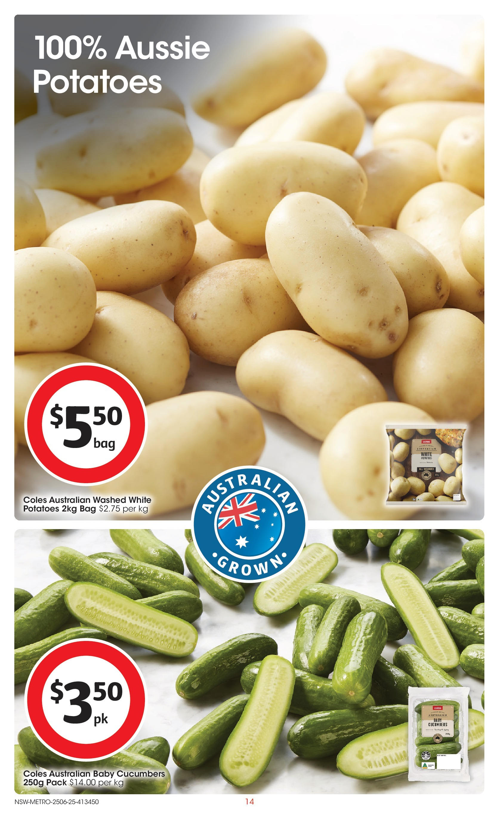 ﻿﻿Coles catalogue valid from 25/06/2025 > Online Australia | Page: 14 | Products: Cucumbers, Potatoes, Bag