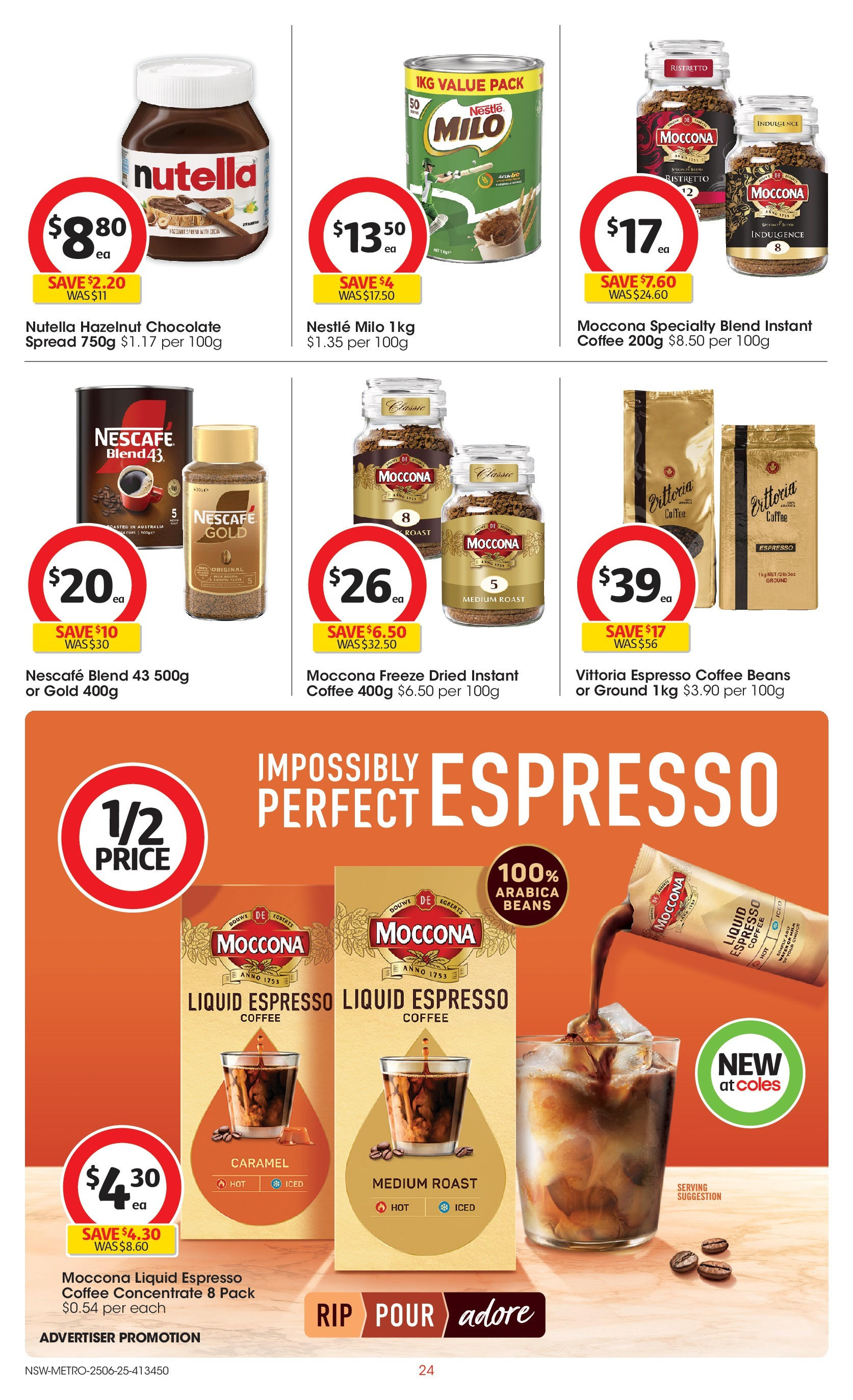 ﻿﻿Coles catalogue valid from 25/06/2025 > Online Australia | Page: 24 | Products: Coffee, Chocolate, Moccona, Allée de jardin à dérouler