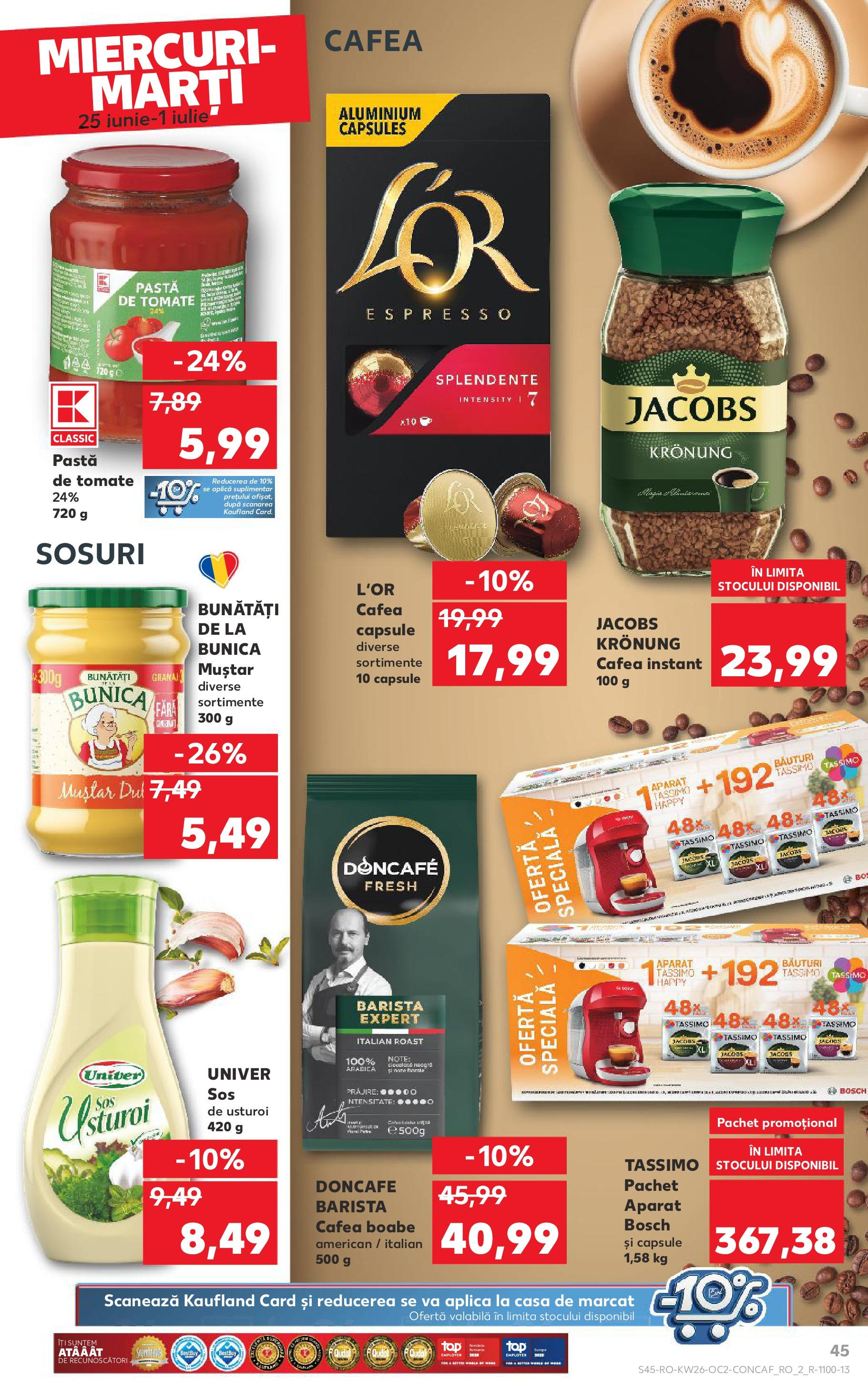 Catalog Kaufland - Râmnicu Vâlcea 25.06.2025 - Revista si Oferta | Pagină: 45 | Produse: Cafea, Pastă de tomate, Muștar, Usturoi