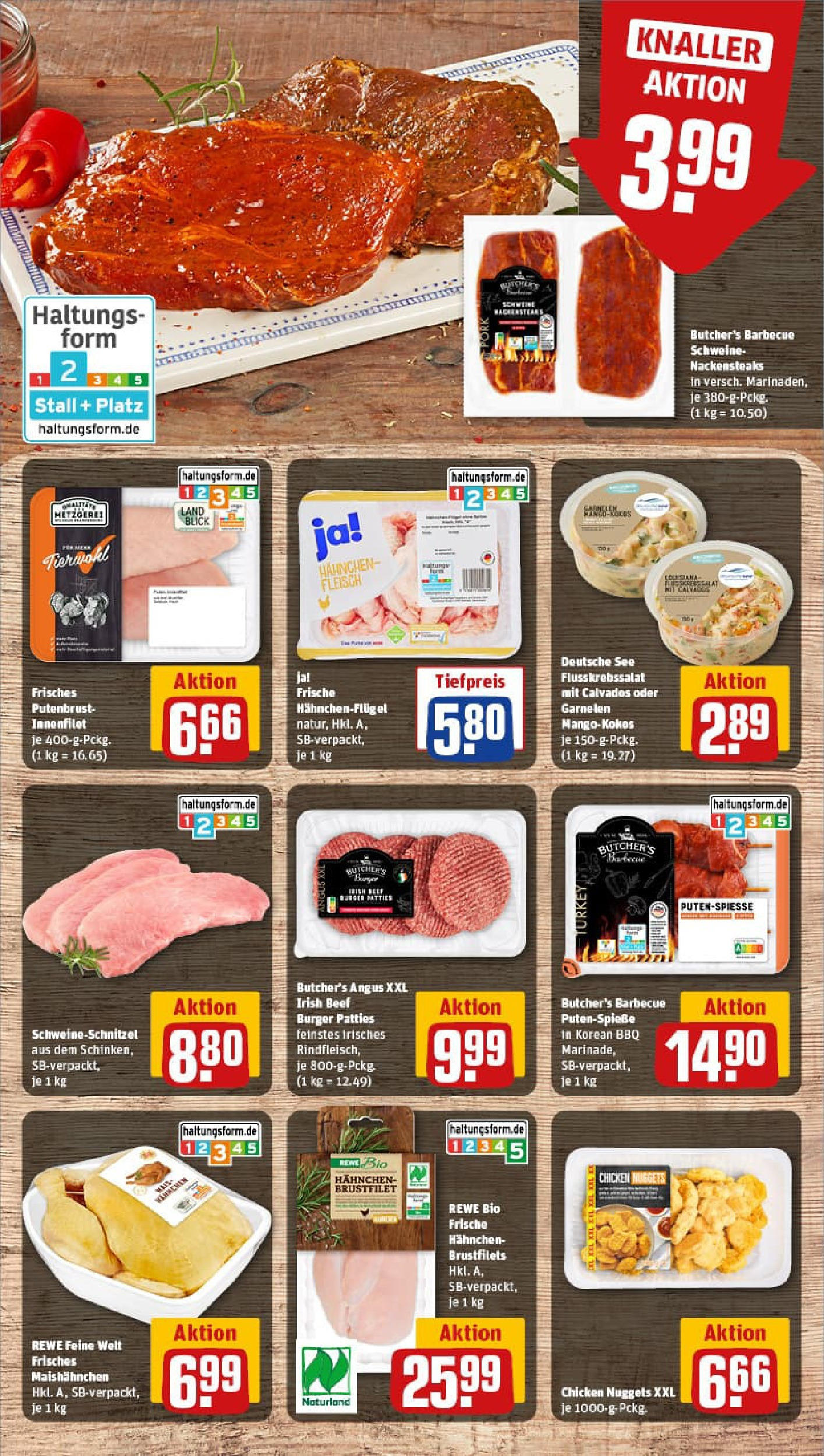 REWE Prospekt ab 22.06.2025 zum Blättern » Angebote | Seite: 8 | Produkte: Nackensteaks, Burger, Garnelen, Schinken