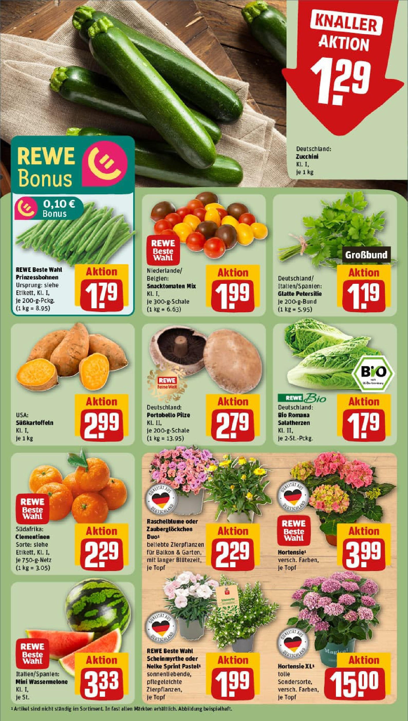 REWE Prospekt ab 23.06.2025 zum Blättern » Angebote | Seite: 7 | Produkte: Hortensie, Wassermelone, Petersilie, Zucchini