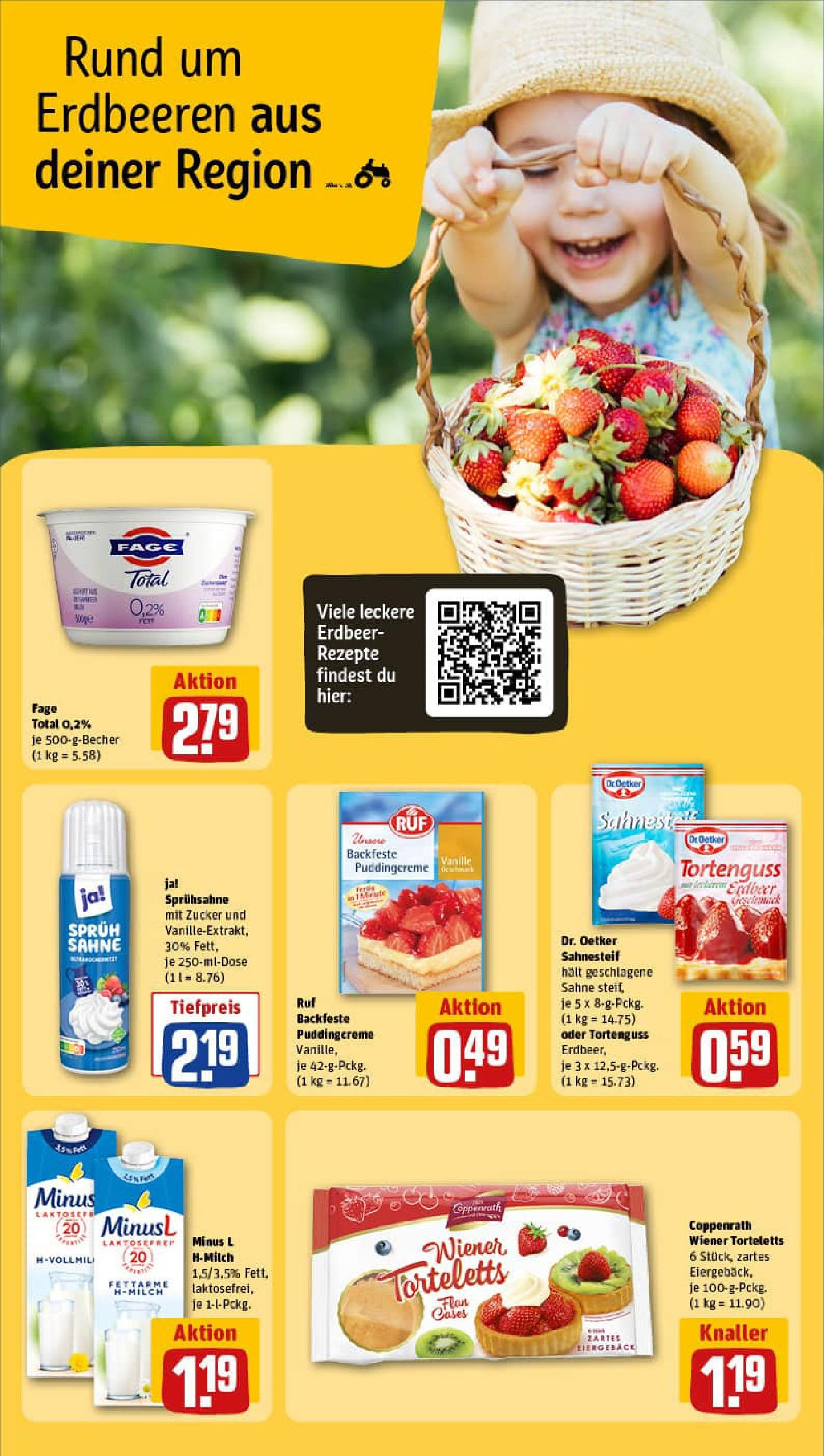 REWE Prospekt ab 23.06.2025 zum Blättern » Angebote | Seite: 14 | Produkte: Zucker, Erdbeeren, Sahne