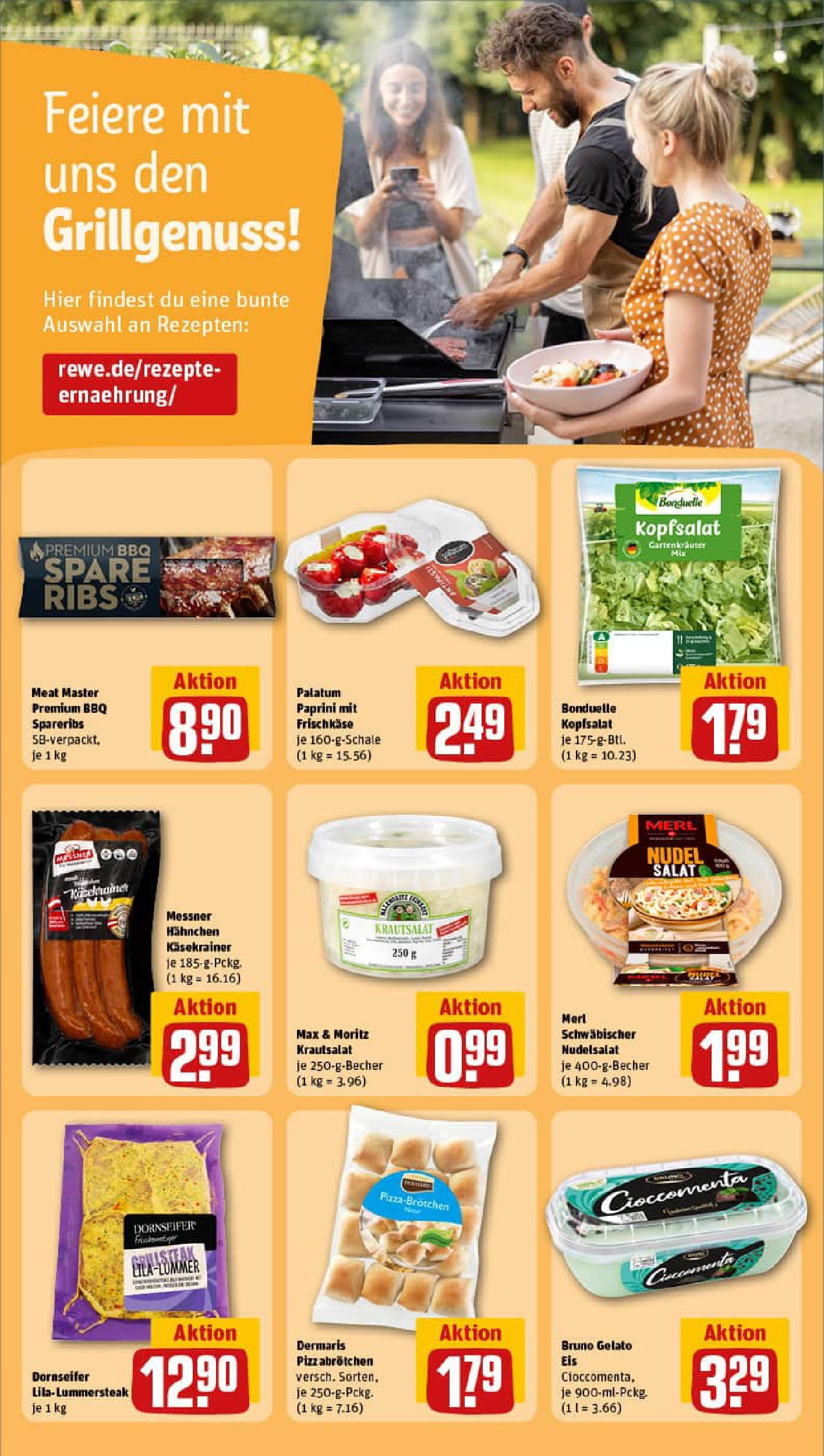 REWE Prospekt ab 23.06.2025 zum Blättern » Angebote | Seite: 16 | Produkte: Hahnchen, Pasta, Eis, Salat