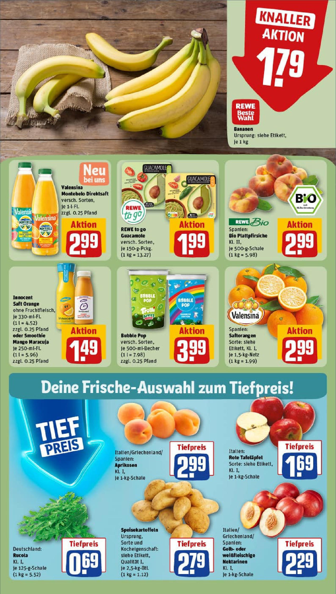 REWE Prospekt ab 22.06.2025 zum Blättern » Angebote | Seite: 6 | Produkte: Nektarinen, Bananen, Mango, Saft