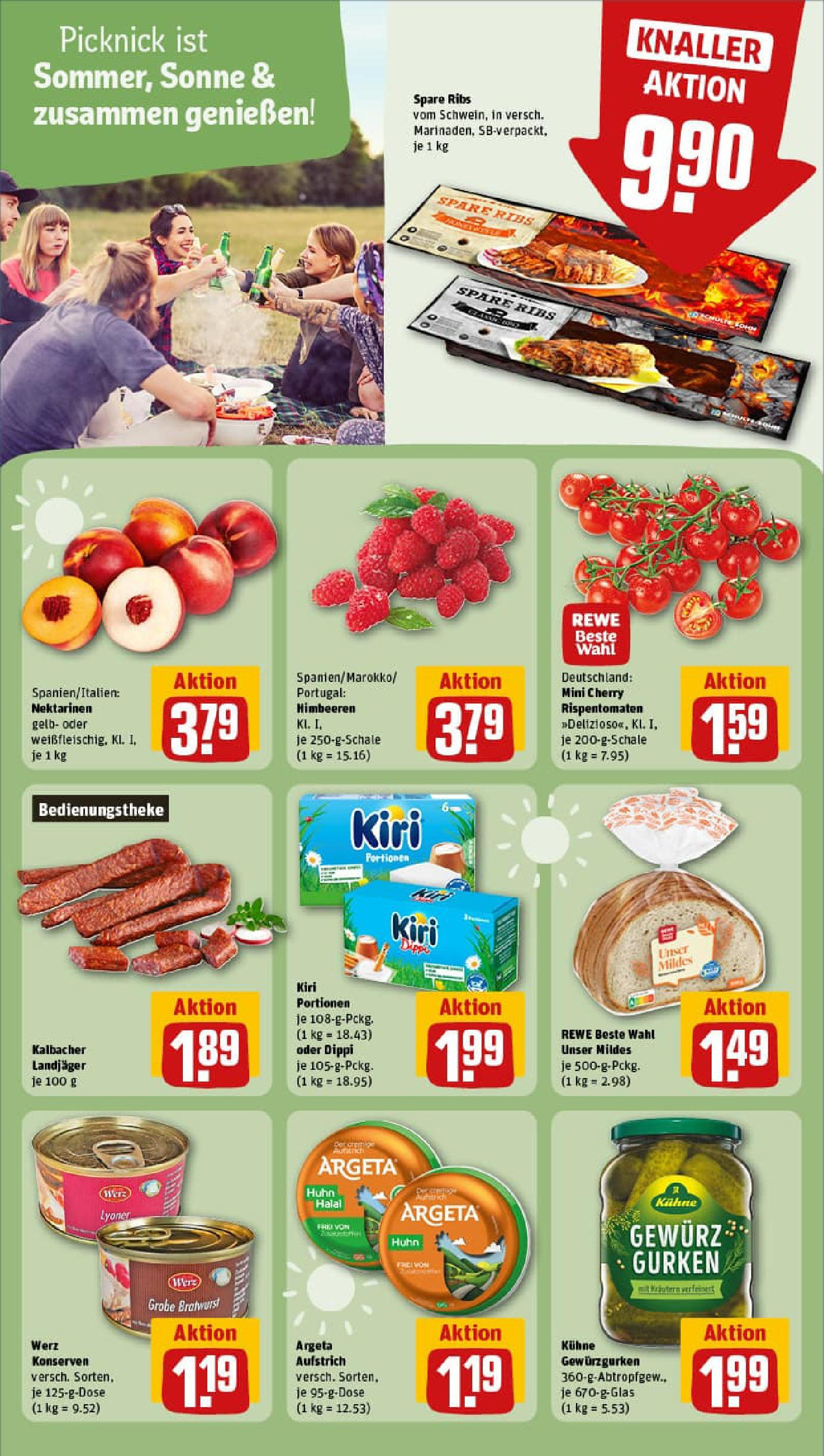 REWE Prospekt ab 22.06.2025 zum Blättern » Angebote | Seite: 14 | Produkte: Nektarinen, Bratwurst, Spare ribs, Gurken