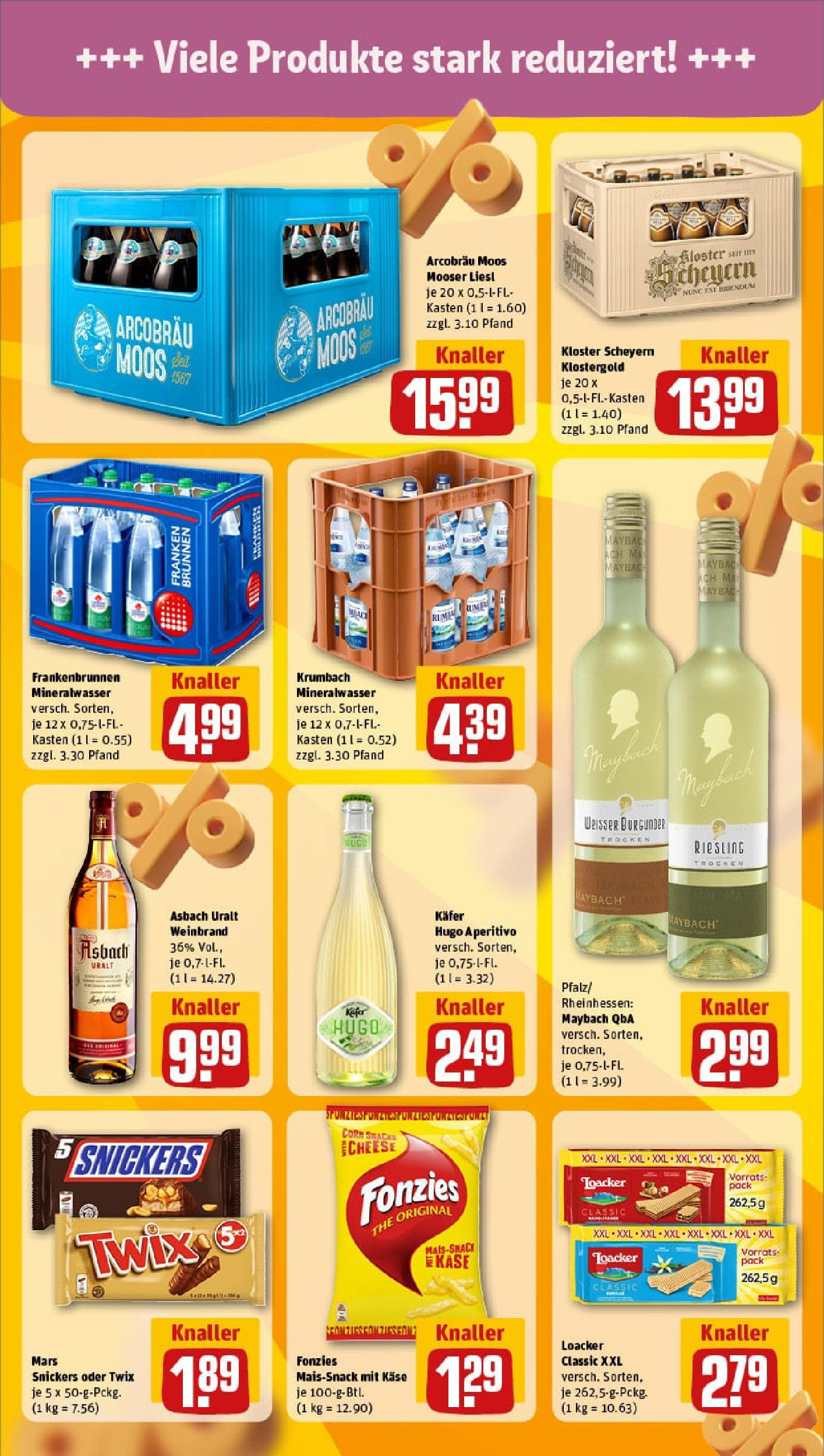 REWE Prospekt ab 22.06.2025 zum Blättern » Angebote | Seite: 19 | Produkte: Mineralwasser, Snickers, Hugo, Asbach