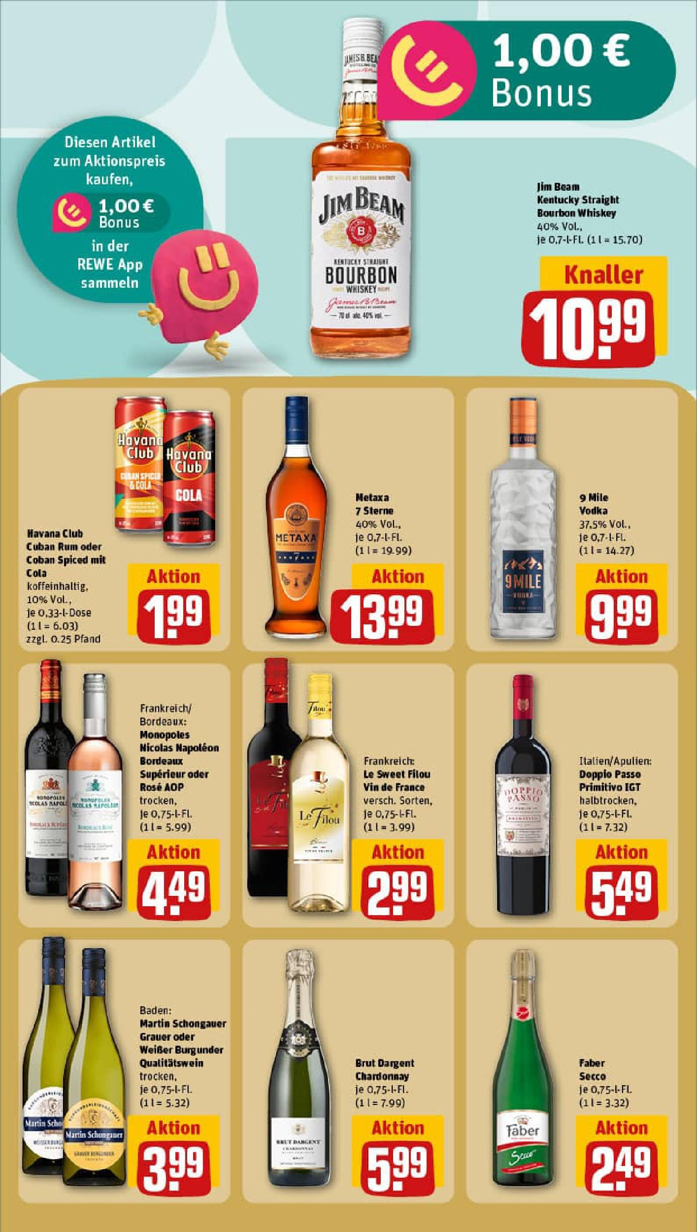 REWE Prospekt ab 22.06.2025 zum Blättern » Angebote | Seite: 19 | Produkte: Jim beam, Le filou, Vodka, Whiskey