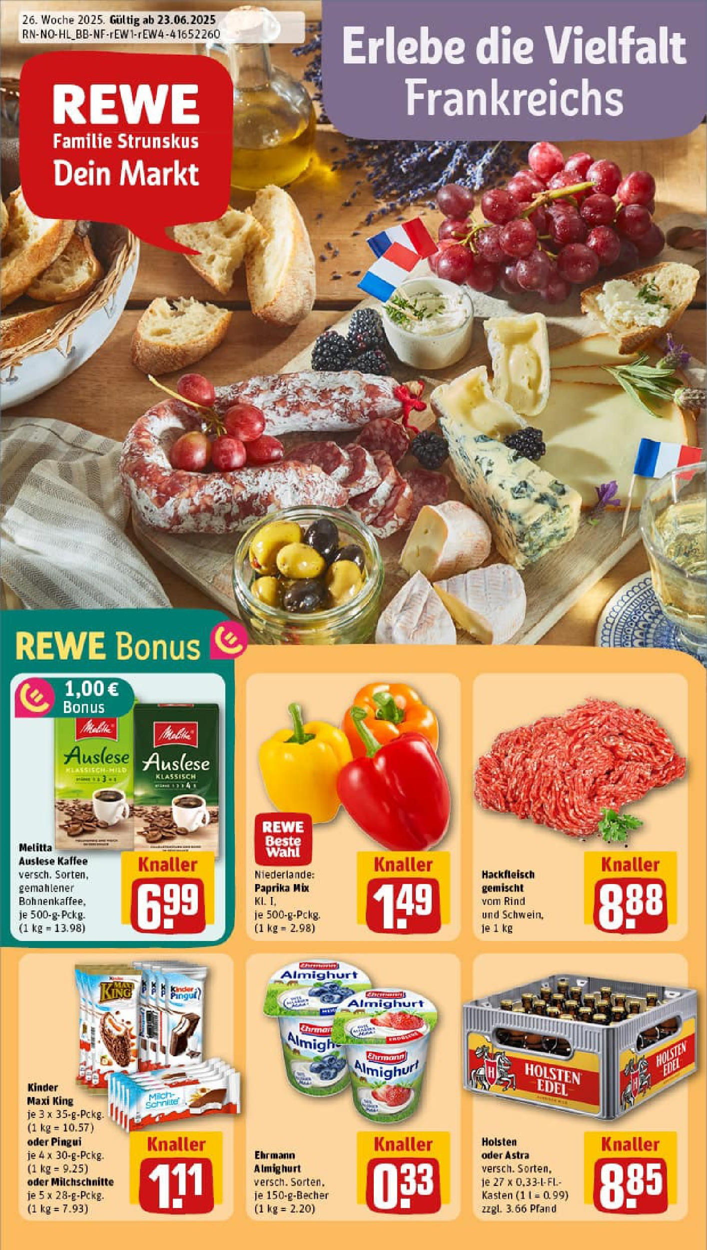 REWE Prospekt ab 22.06.2025 zum Blättern » Angebote | Seite: 1 | Produkte: Ehrmann almighurt, Kaffee, Astra, Holsten