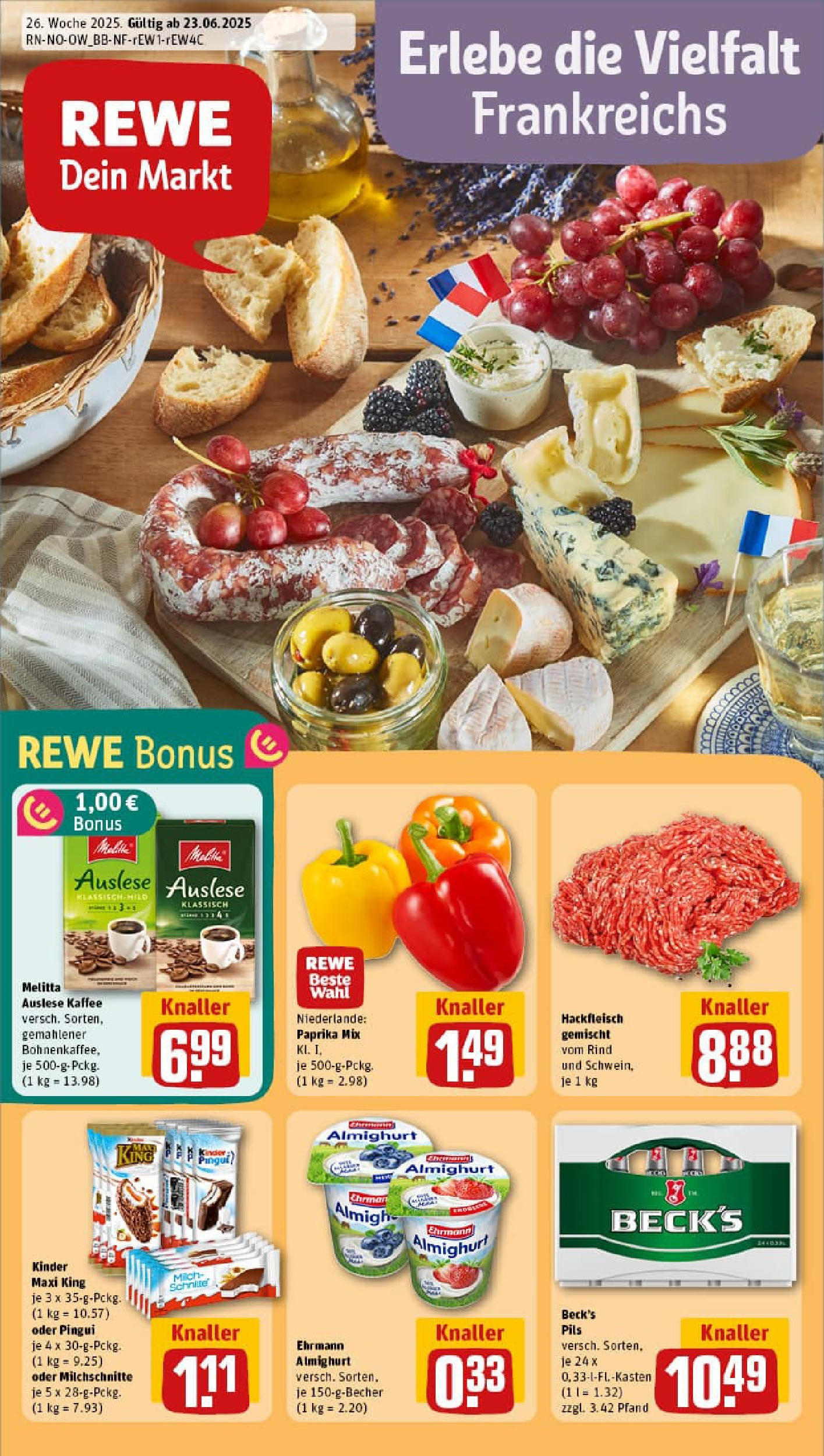 REWE Prospekt ab 22.06.2025 zum Blättern » Angebote | Seite: 1 | Produkte: Melitta, Kaffee, Paprika, Hackfleisch