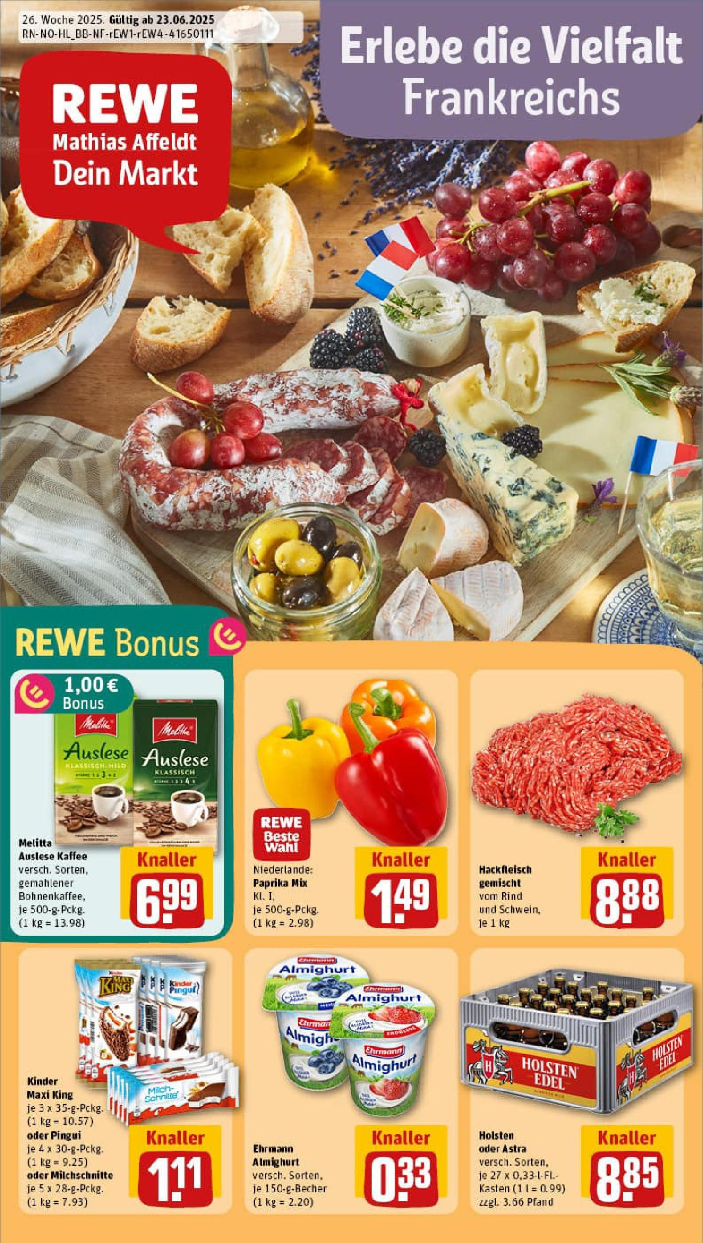 REWE Prospekt ab 22.06.2025 zum Blättern » Angebote | Seite: 1 | Produkte: Melitta, Astra, Holsten, Paprika