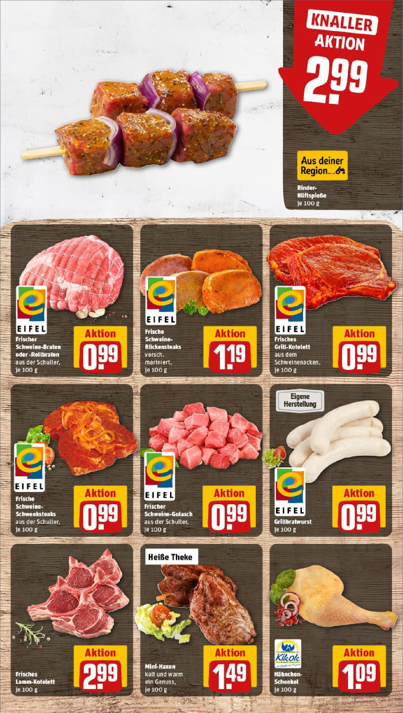 REWE Prospekt ab 22.06.2025 zum Blättern » Angebote | Seite: 8 | Produkte: Schweinegulasch, Hahnchen, Theke