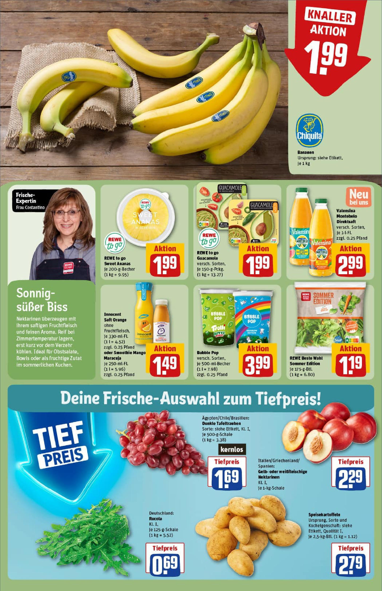 REWE Prospekt ab 22.06.2025 zum Blättern » Angebote | Seite: 6 | Produkte: Äpfel, Bananen, Valensina, Saft