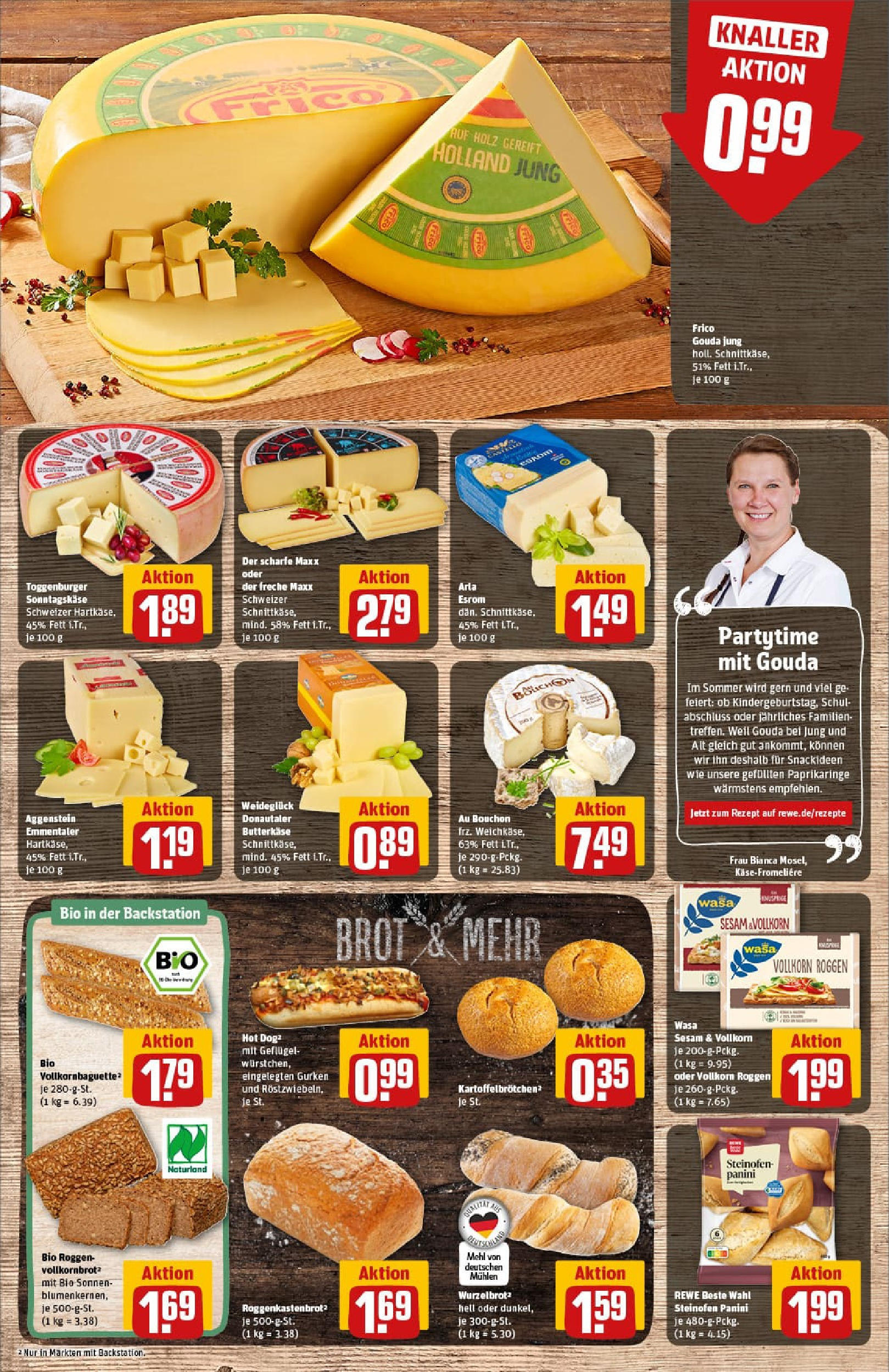 REWE Prospekt ab 22.06.2025 zum Blättern » Angebote | Seite: 11 | Produkte: Gouda, Baguette, Brot, Gurken