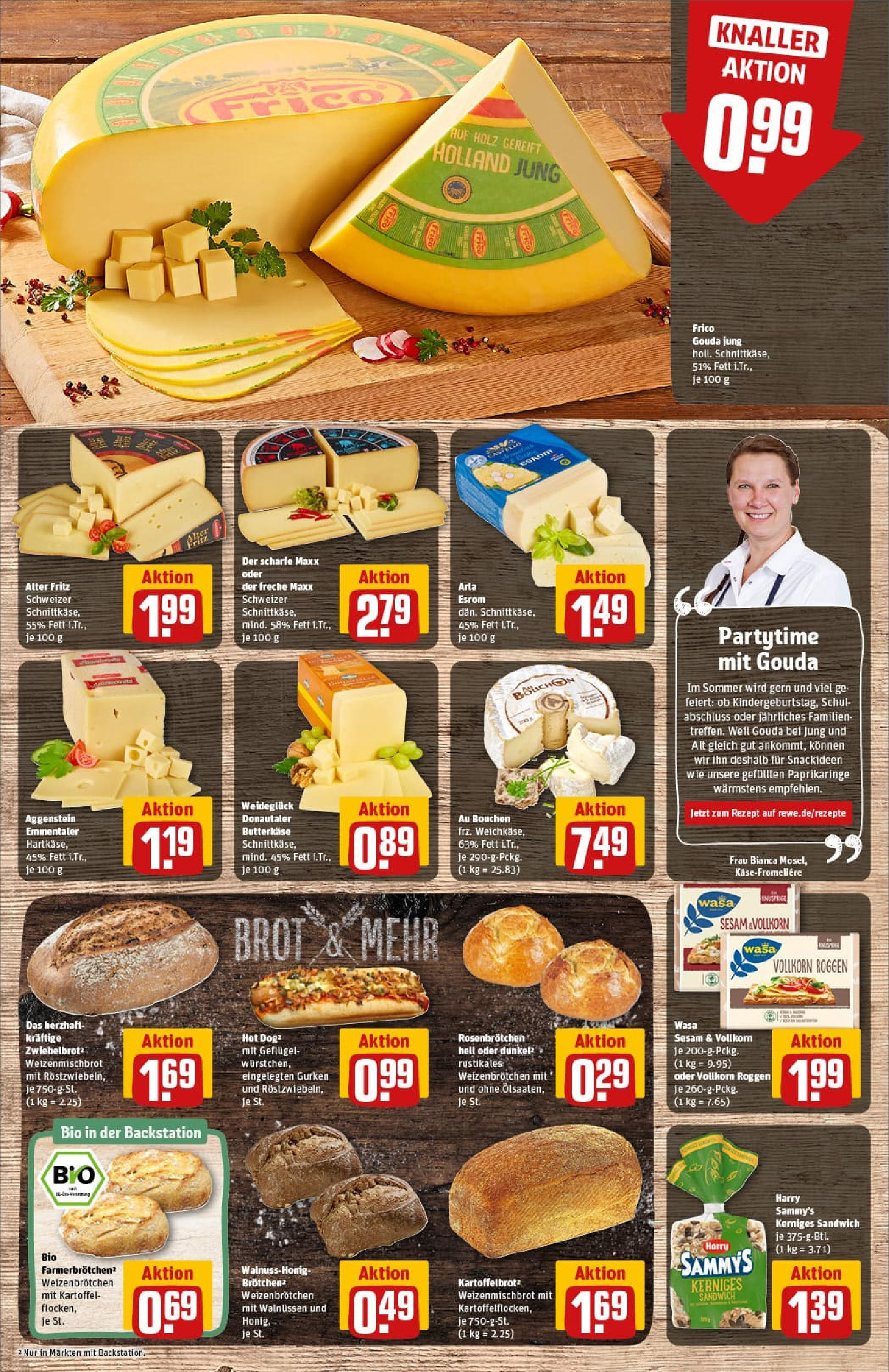 REWE Prospekt ab 22.06.2025 zum Blättern » Angebote | Seite: 11 | Produkte: Gouda, Brot, Gurken