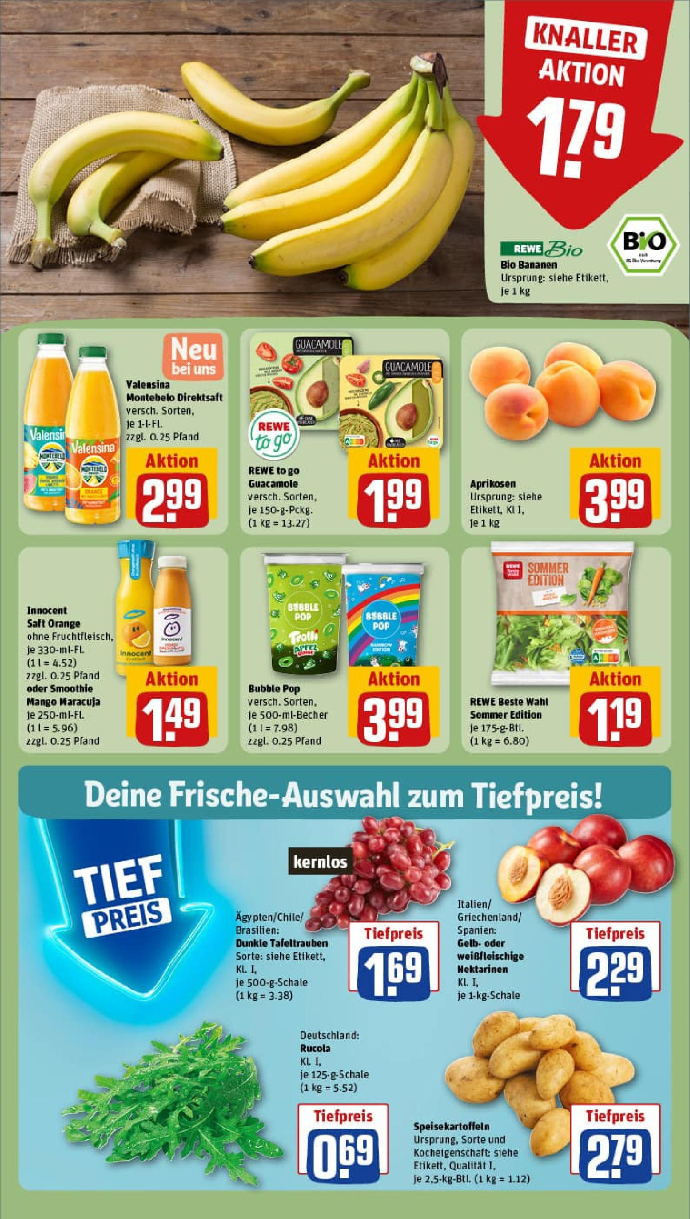 REWE Prospekt ab 22.06.2025 zum Blättern » Angebote | Seite: 4 | Produkte: Nektarinen, Rucola, Mango, Saft