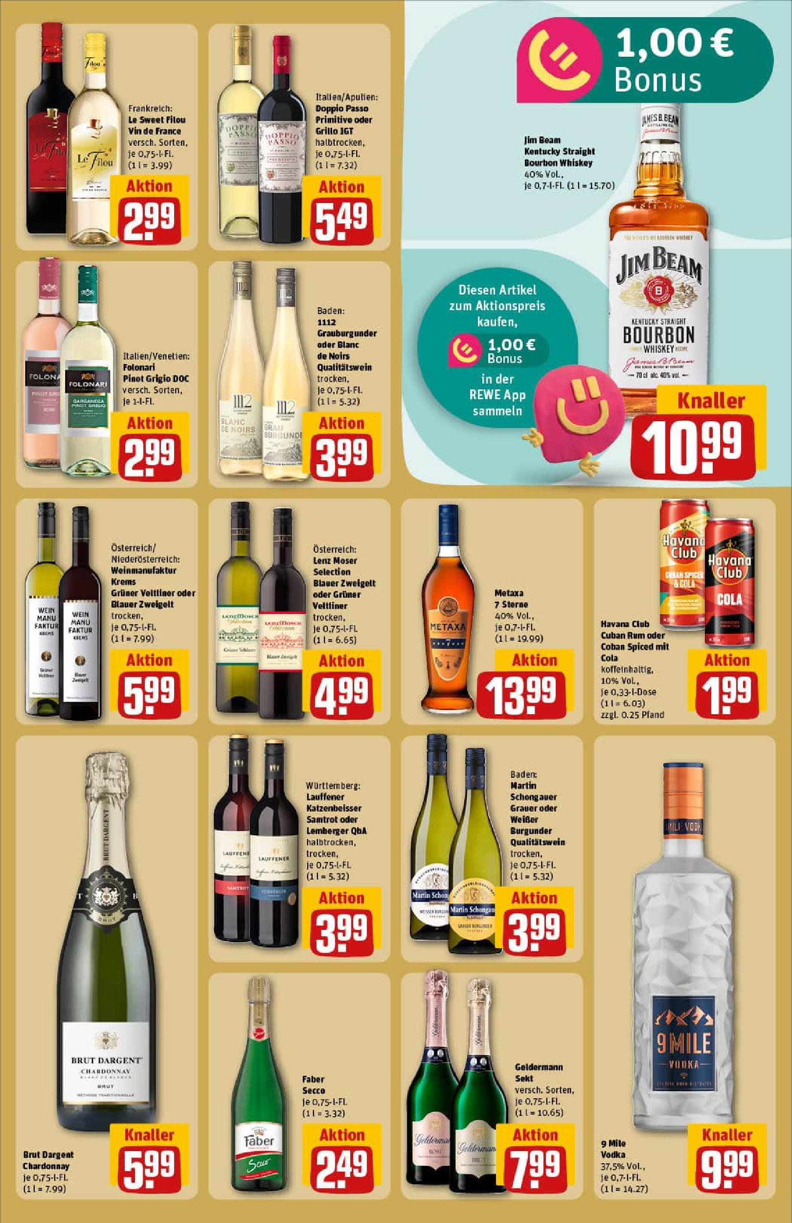 REWE Prospekt ab 22.06.2025 zum Blättern » Angebote | Seite: 15 | Produkte: Metaxa, Doppio Passo, Vodka, Bourbon