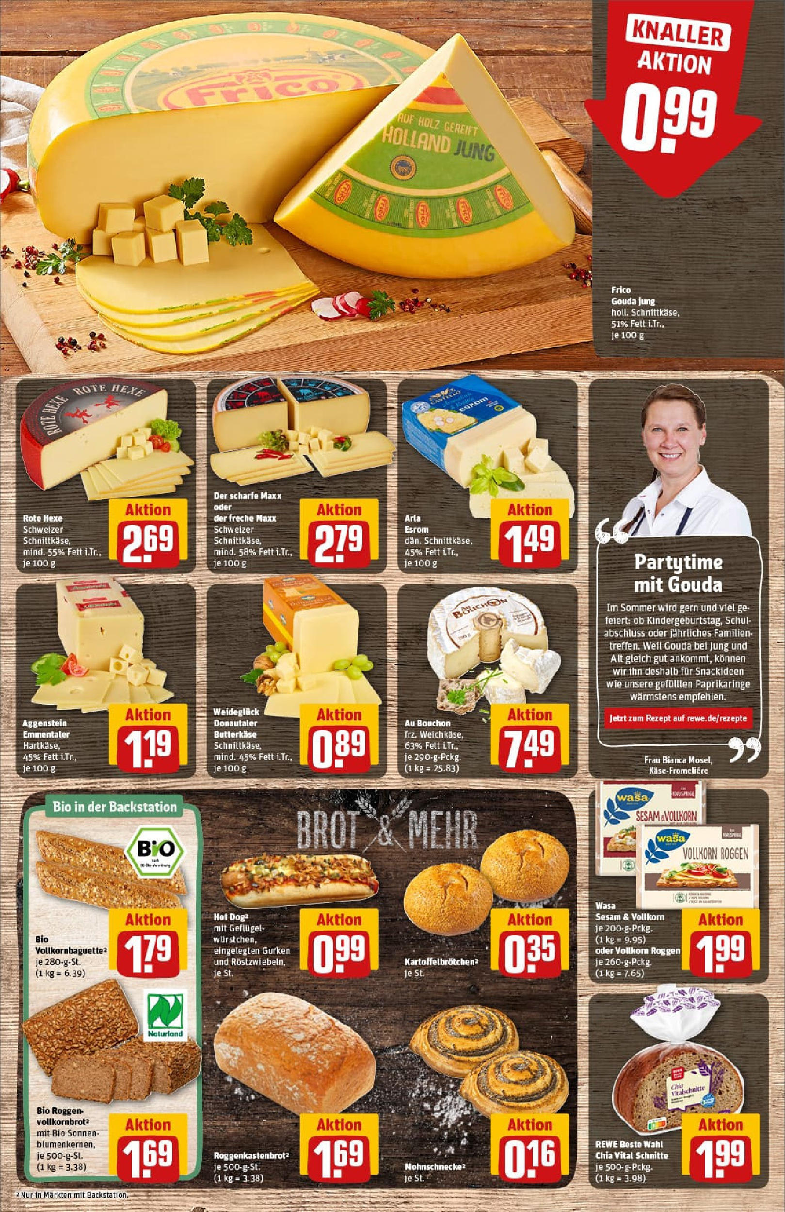 REWE Prospekt ab 22.06.2025 zum Blättern » Angebote | Seite: 13 | Produkte: Gouda, Baguette, Brot, Gurken