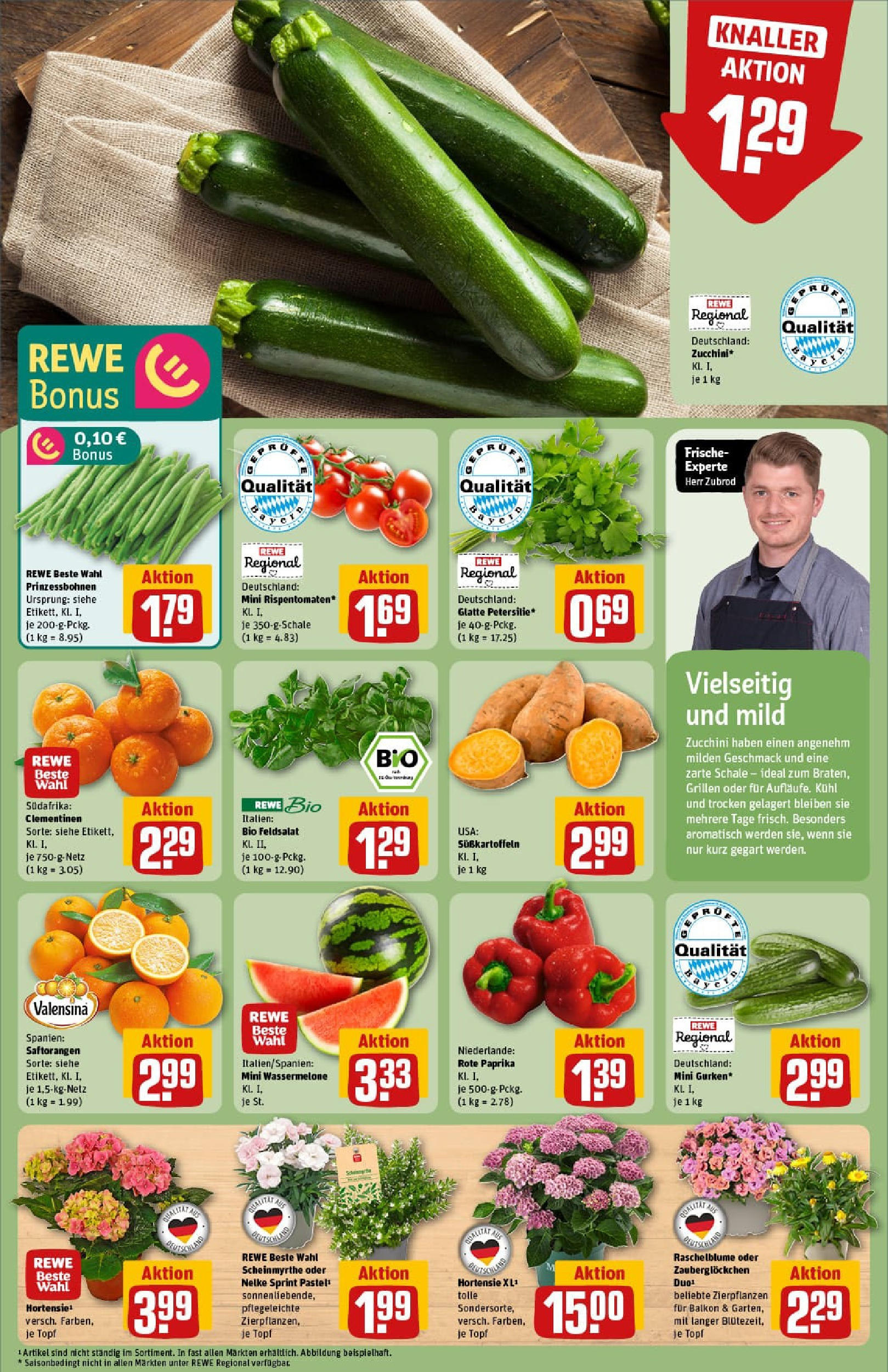 REWE Prospekt ab 22.06.2025 zum Blättern » Angebote | Seite: 7 | Produkte: Hortensie, Valensina, Wassermelone, Zucchini