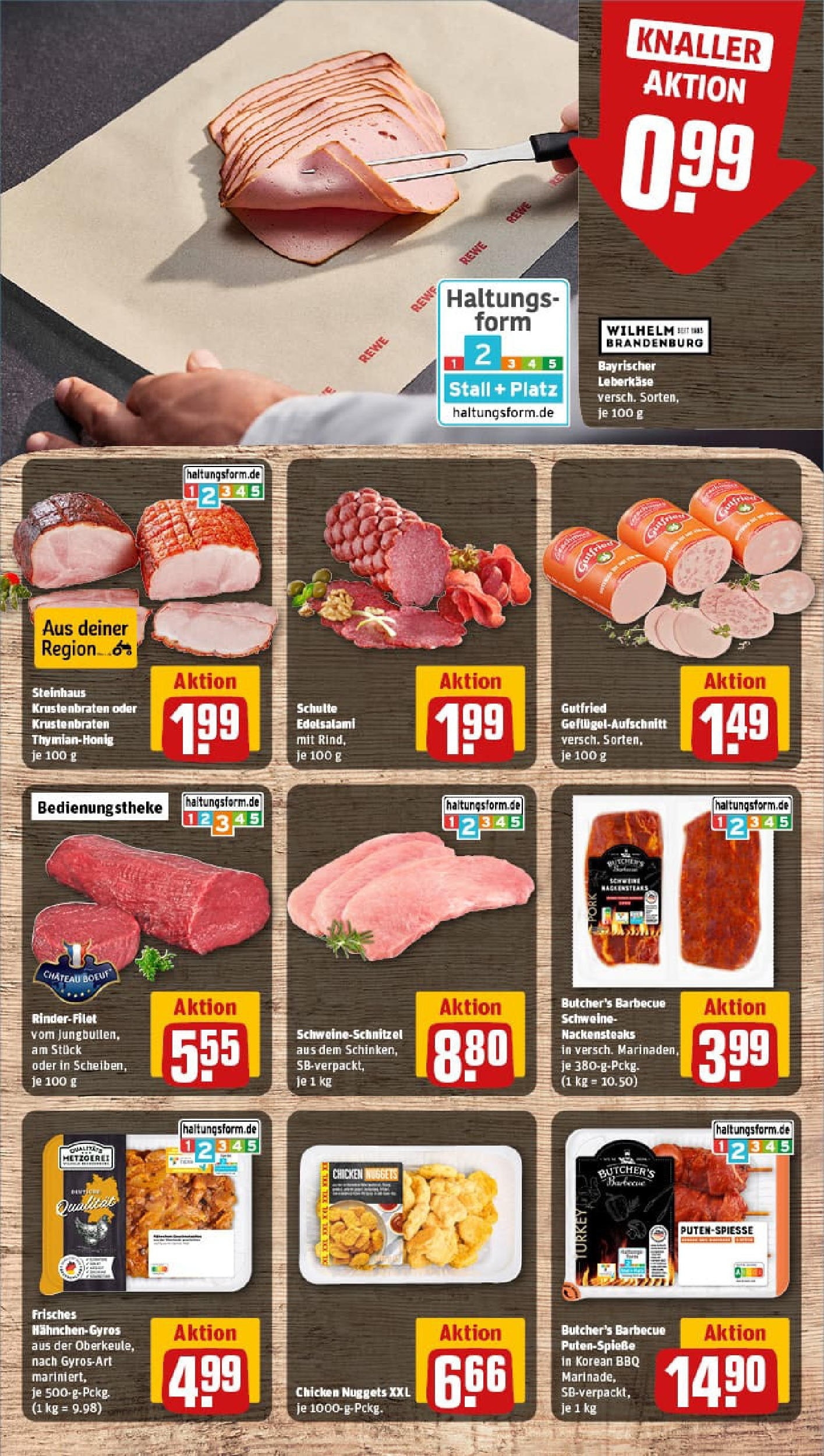 REWE Prospekt ab 22.06.2025 zum Blättern » Angebote | Seite: 6 | Produkte: Nackensteaks, Rinderfilet, Krustenbraten, Leberkase