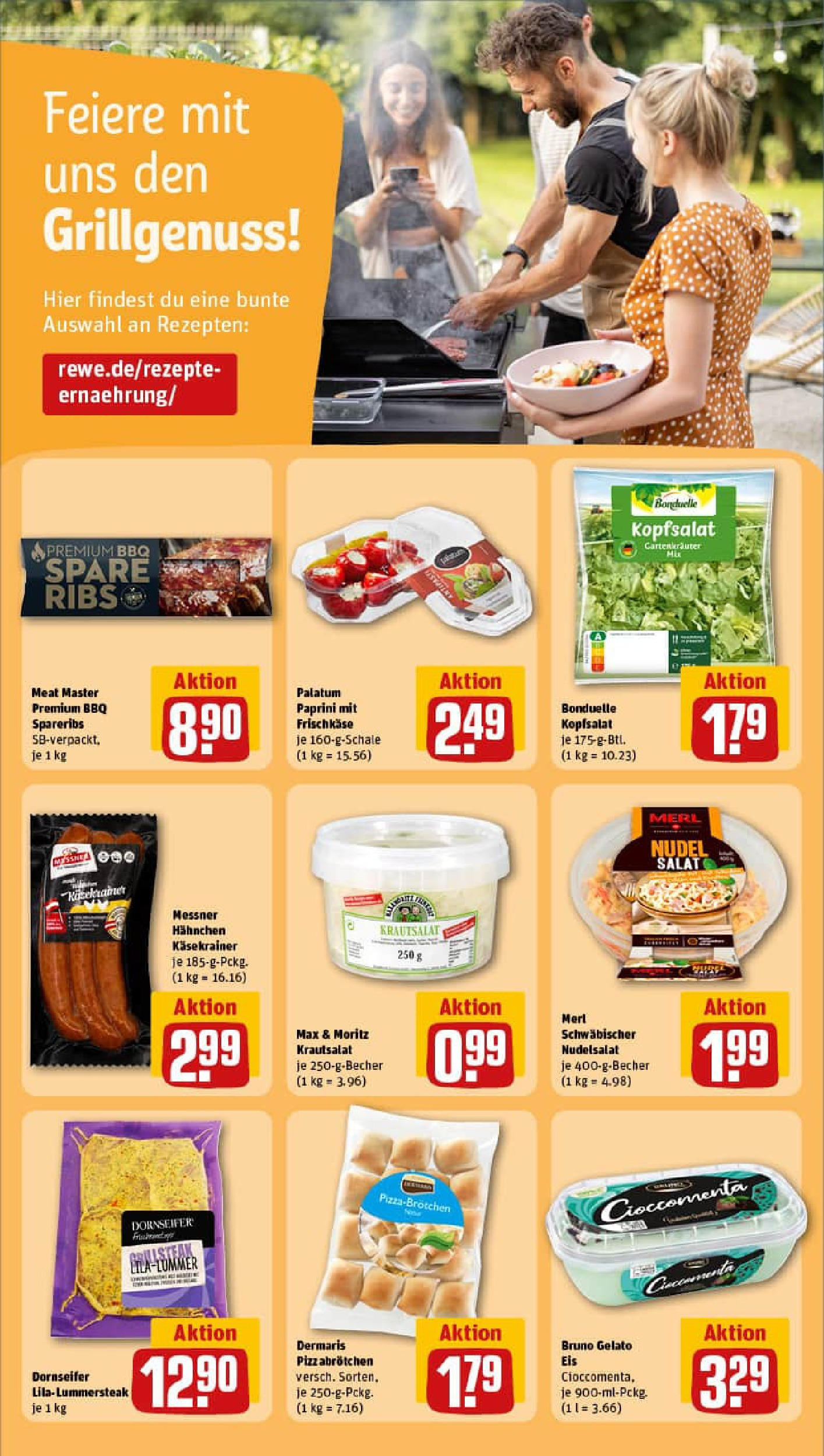 REWE Prospekt ab 22.06.2025 zum Blättern » Angebote | Seite: 14 | Produkte: Käsekrainer, Pasta, Pizza, Eis
