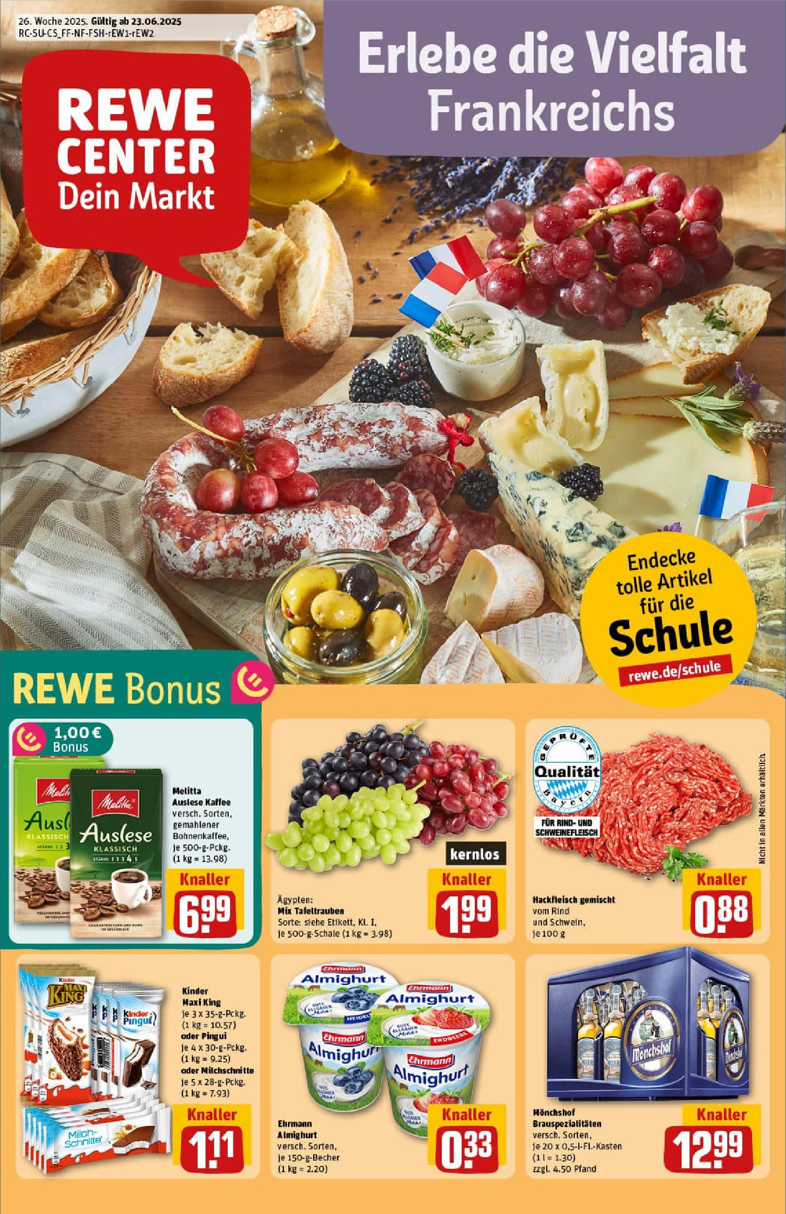 REWE Prospekt ab 22.06.2025 zum Blättern » Angebote | Seite: 1 | Produkte: Melitta, Monchshof, Kaffee, Hackfleisch